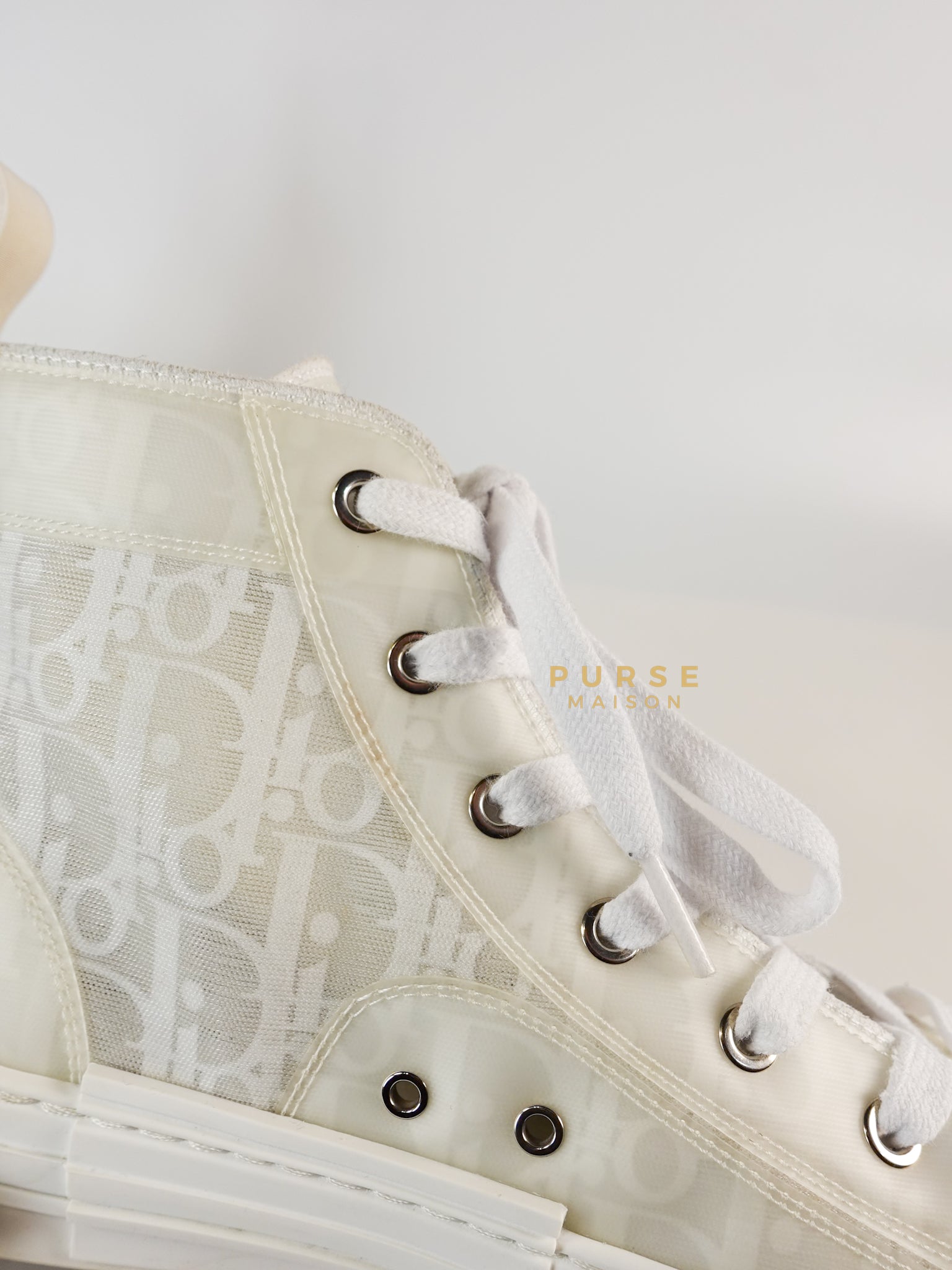 B23 White Oblique Transparent High Top Sneakers (Size 40 EUR, 27cm) | Purse Maison Luxury Bags Shop