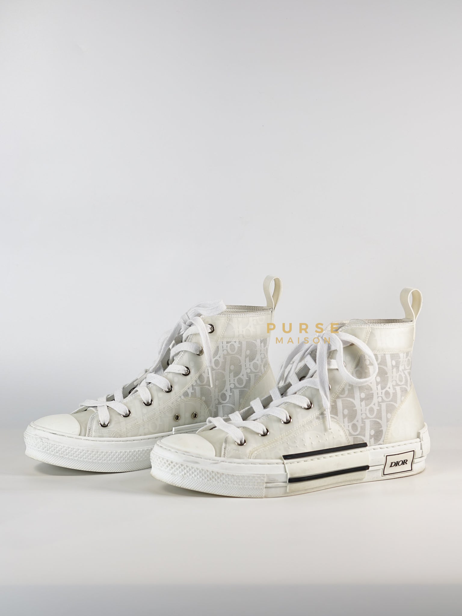 B23 White Oblique Transparent High Top Sneakers (Size 40 EUR, 27cm) | Purse Maison Luxury Bags Shop