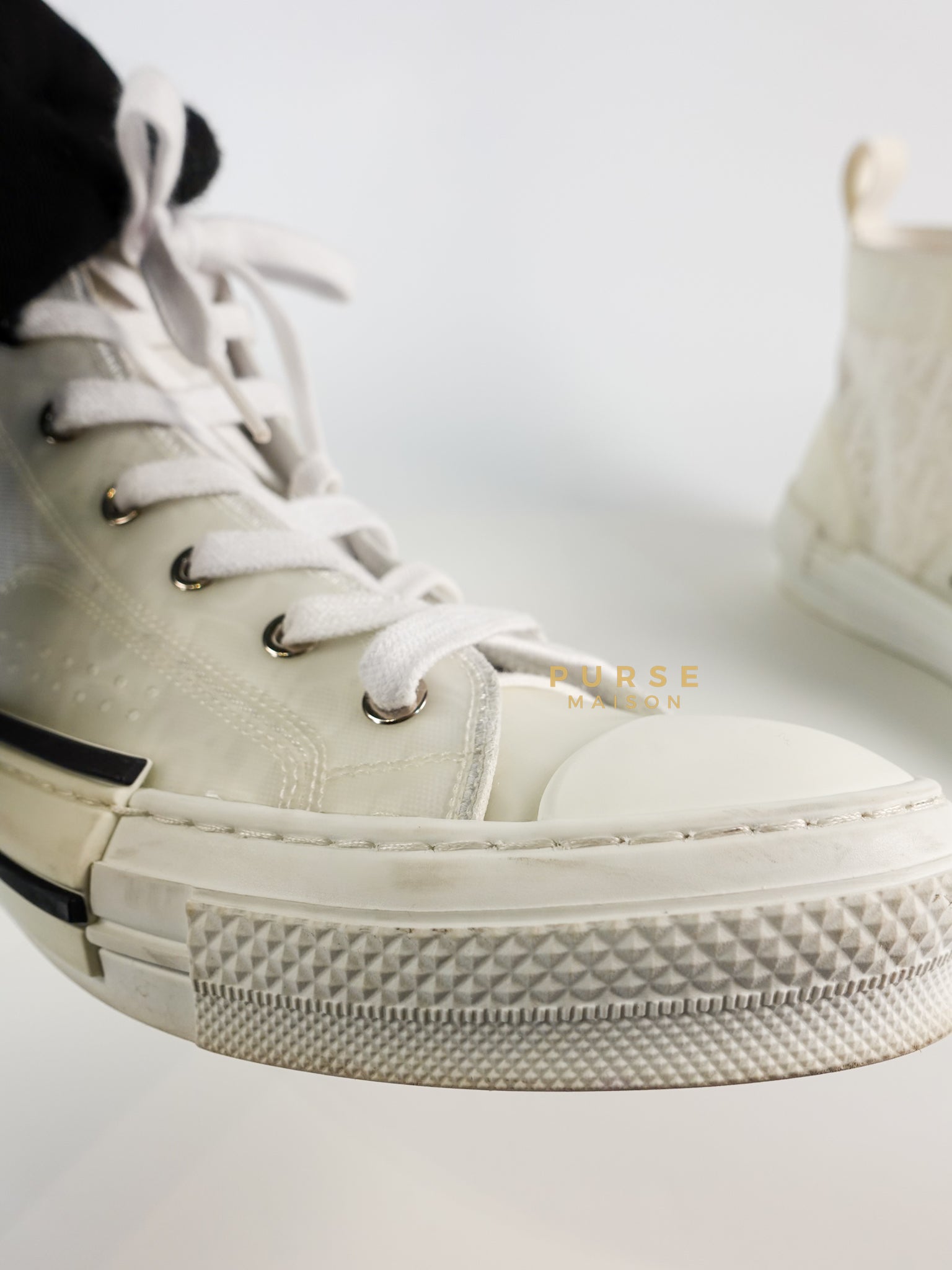 B23 White Oblique Transparent High Top Sneakers (Size 40 EUR, 27cm) | Purse Maison Luxury Bags Shop