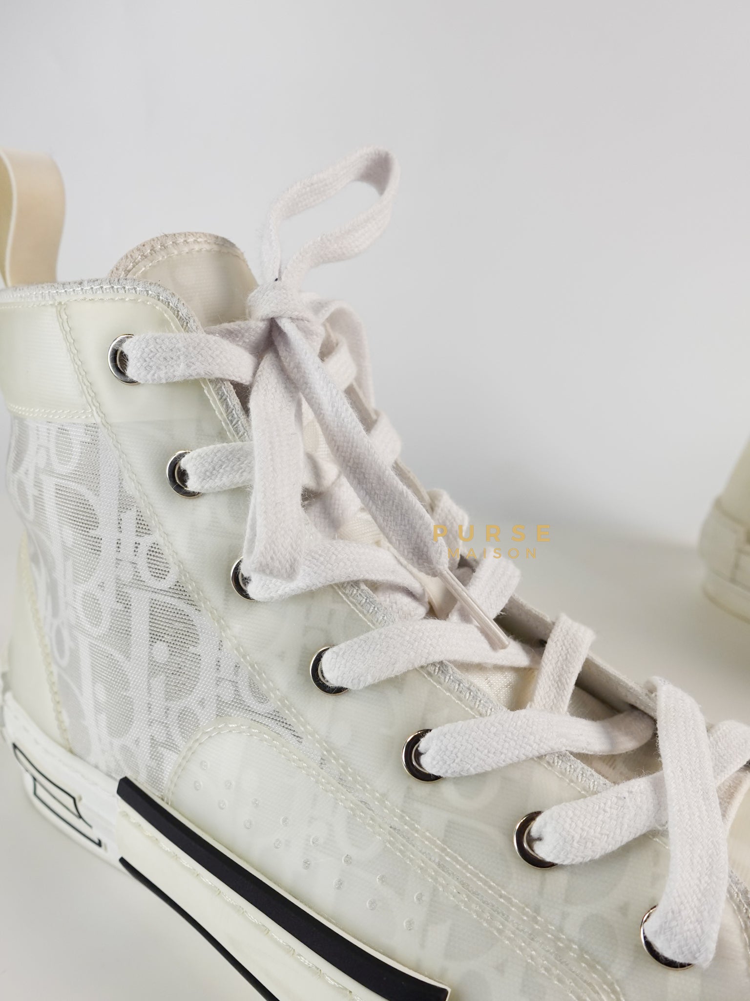 B23 White Oblique Transparent High Top Sneakers (Size 40 EUR, 27cm) | Purse Maison Luxury Bags Shop