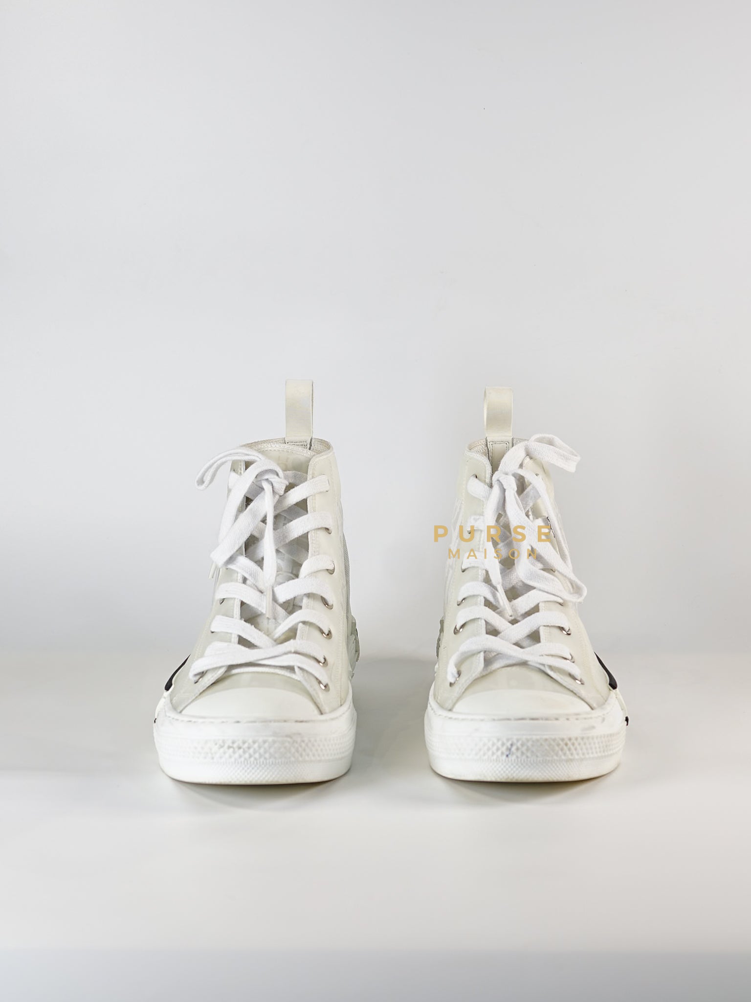 B23 White Oblique Transparent High Top Sneakers (Size 40 EUR, 27cm) | Purse Maison Luxury Bags Shop