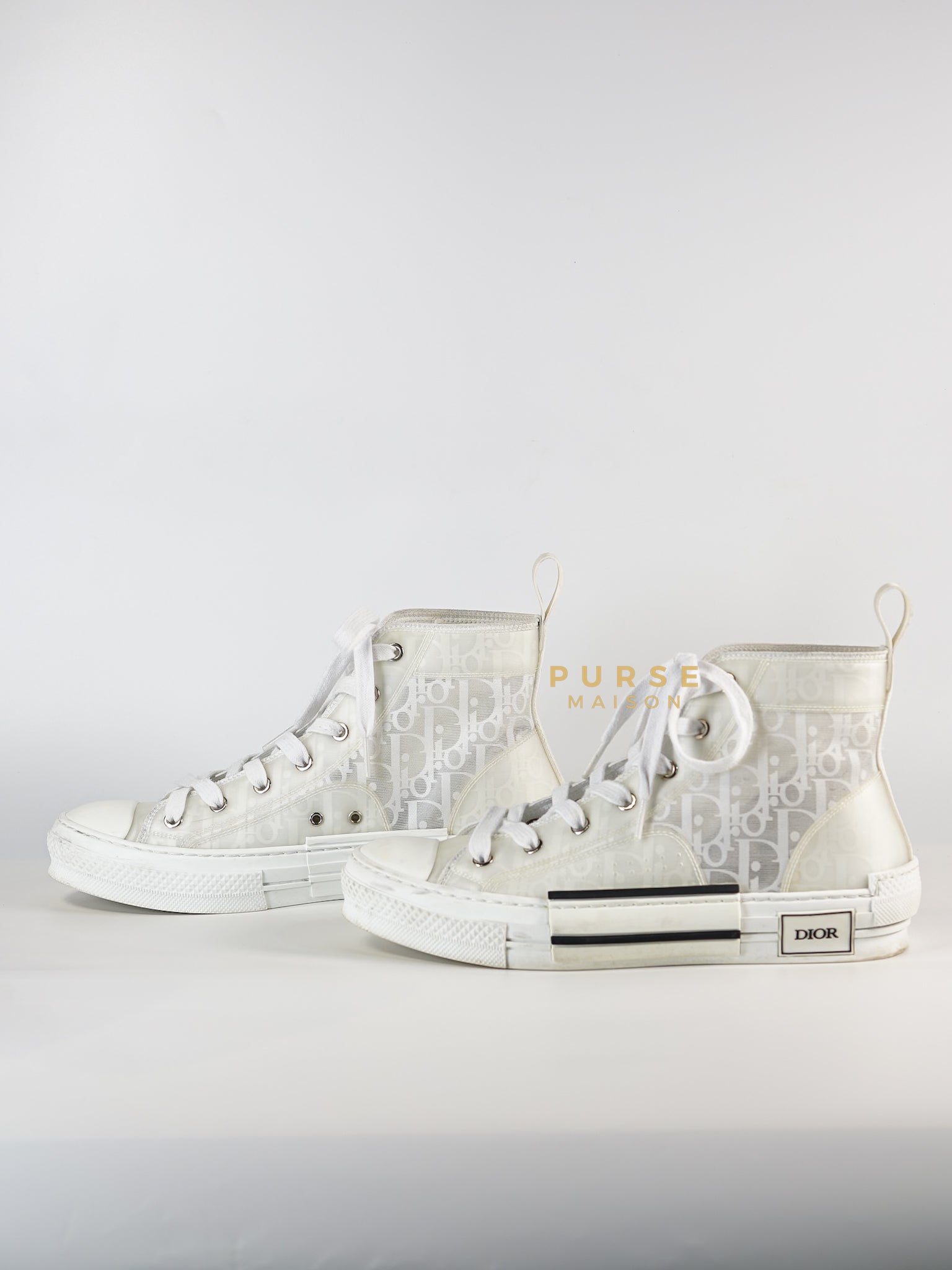 B23 White Oblique Transparent High Top Sneakers (Size 40 EUR, 27cm) | Purse Maison Luxury Bags Shop