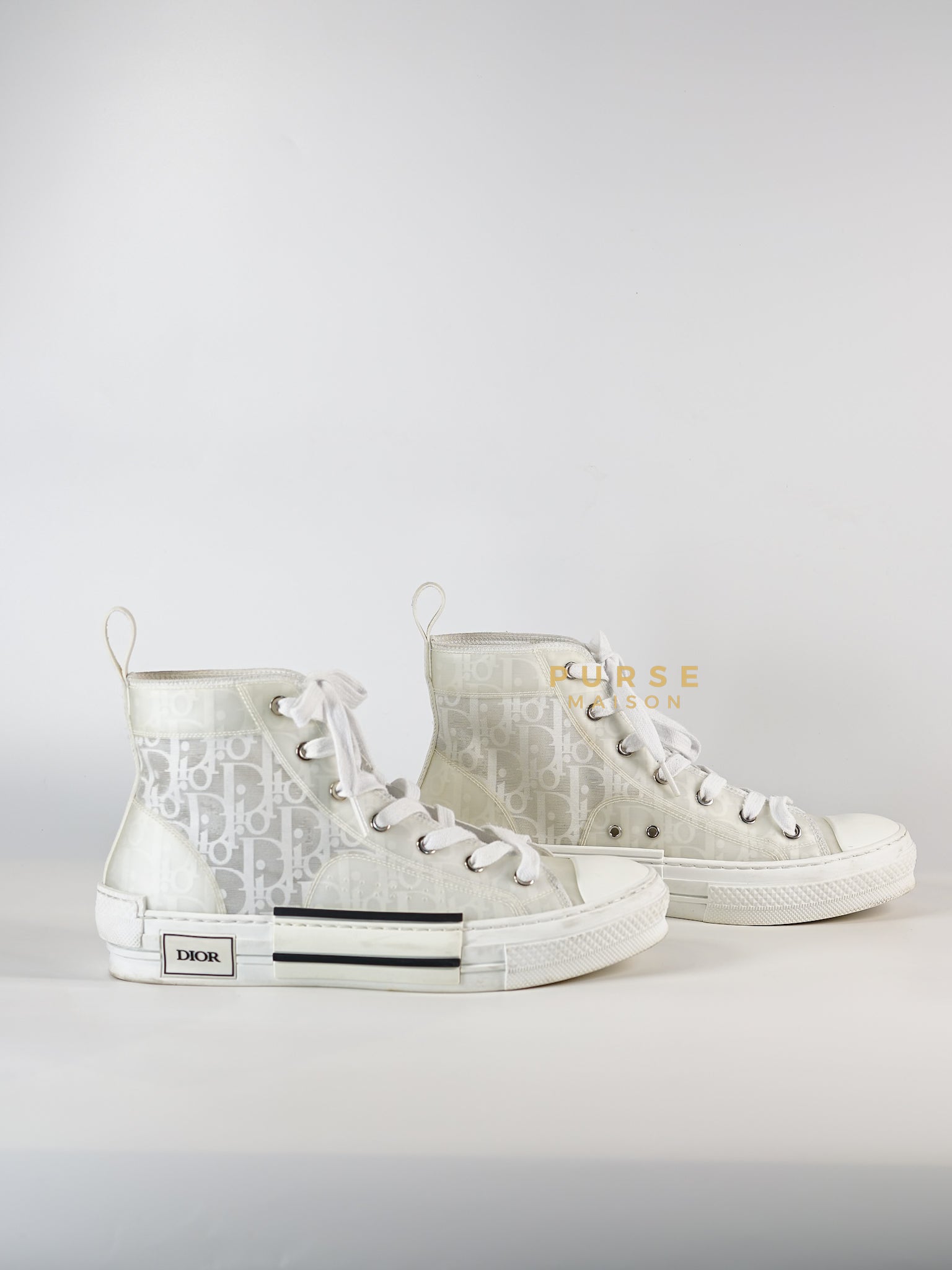 B23 White Oblique Transparent High Top Sneakers (Size 40 EUR, 27cm) | Purse Maison Luxury Bags Shop