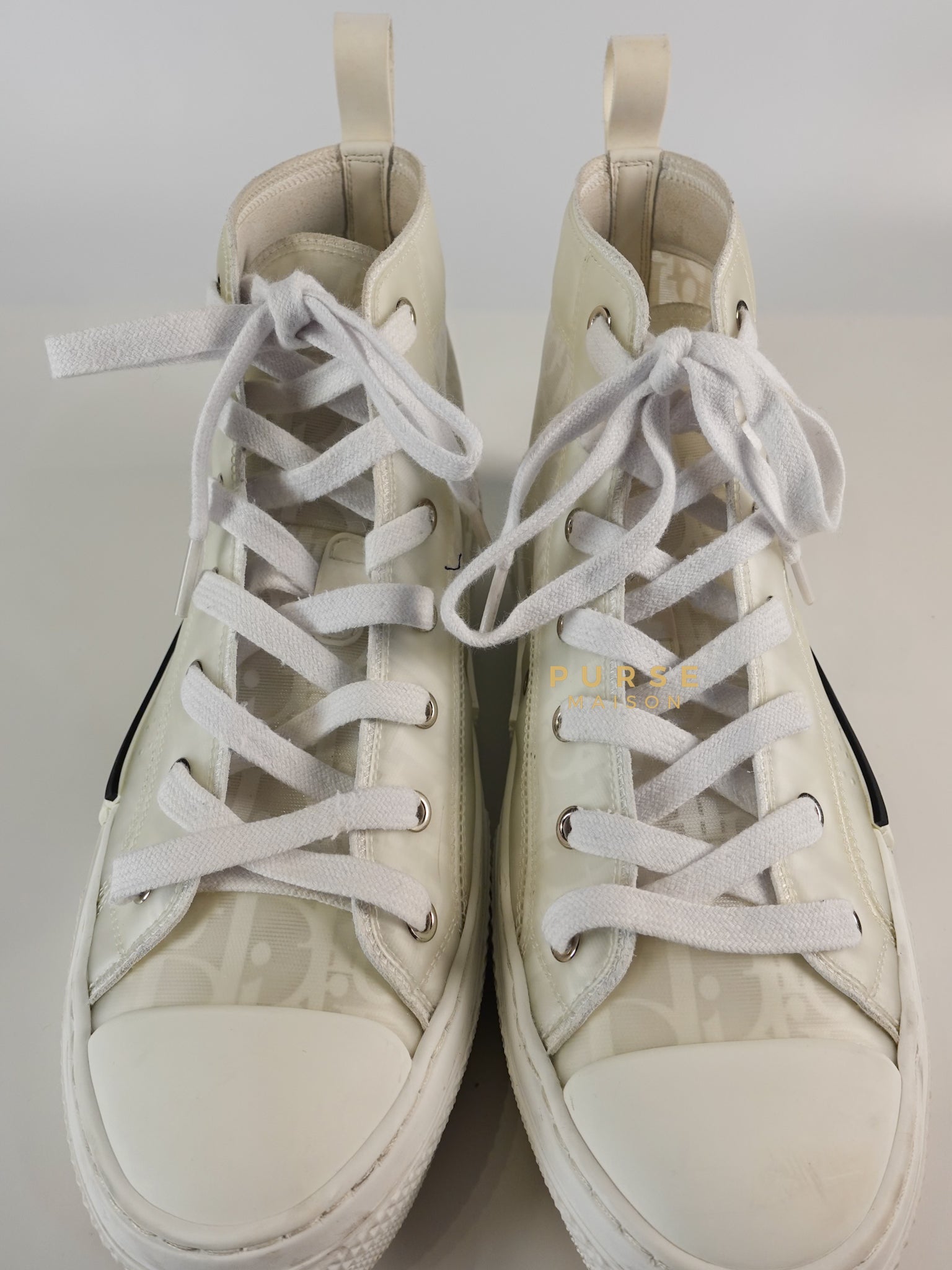 B23 White Oblique Transparent High Top Sneakers (Size 40 EUR, 27cm) | Purse Maison Luxury Bags Shop