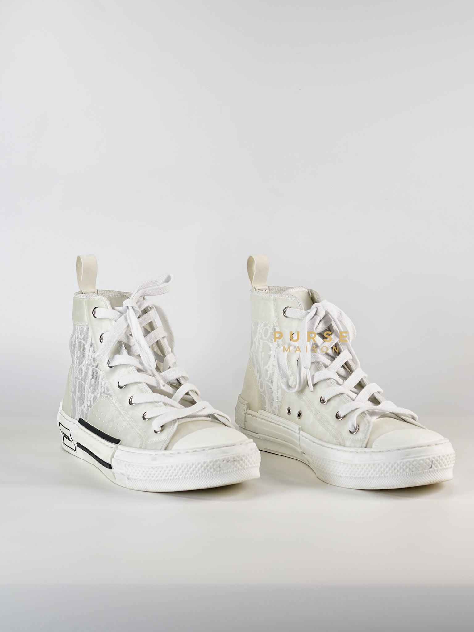 B23 White Oblique Transparent High Top Sneakers (Size 40 EUR, 27cm) | Purse Maison Luxury Bags Shop