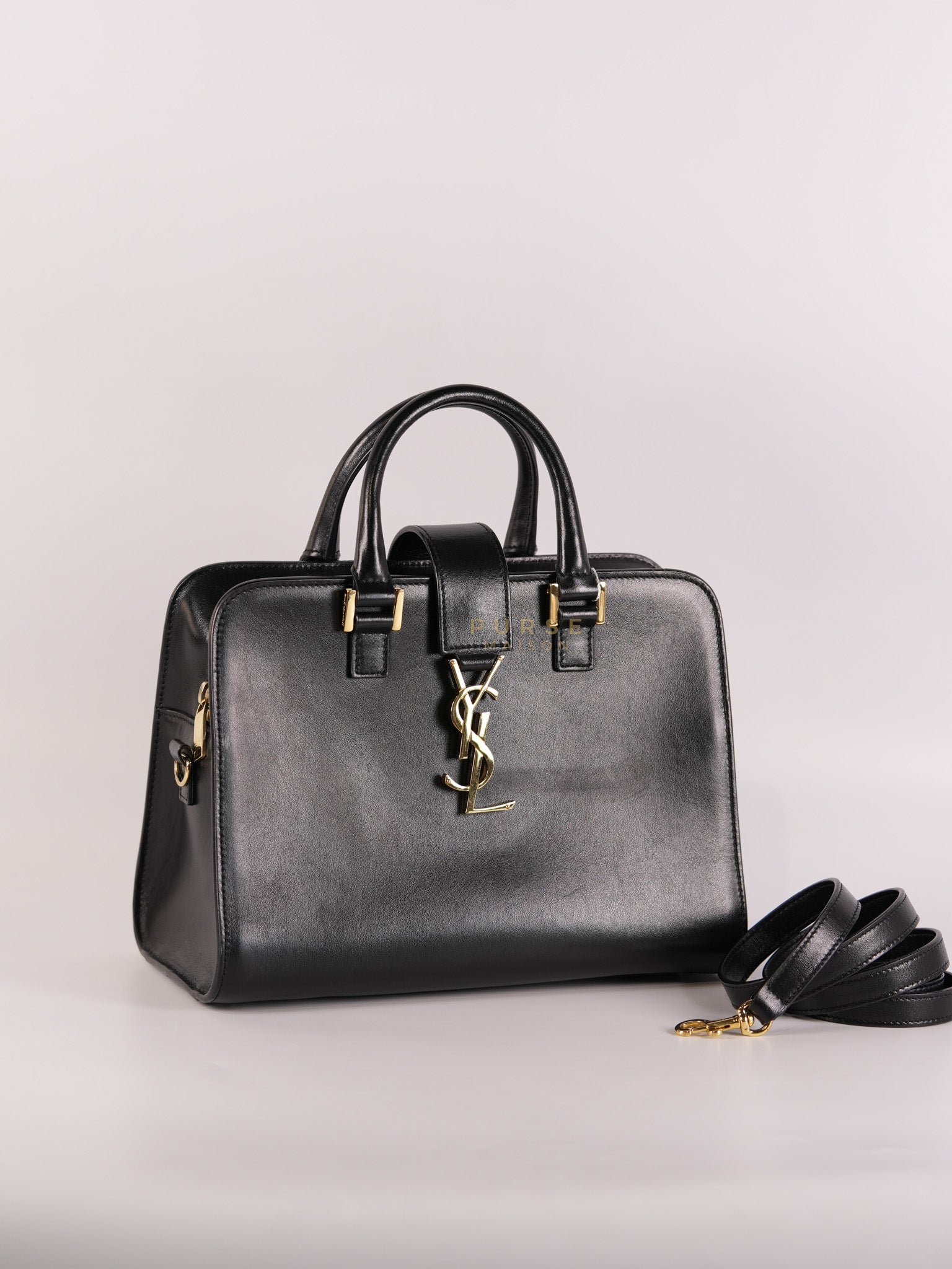 Baby Cabas Black in Smooth Calfskin Leather Two Way Bag | Purse Maison Luxury Bags Shop