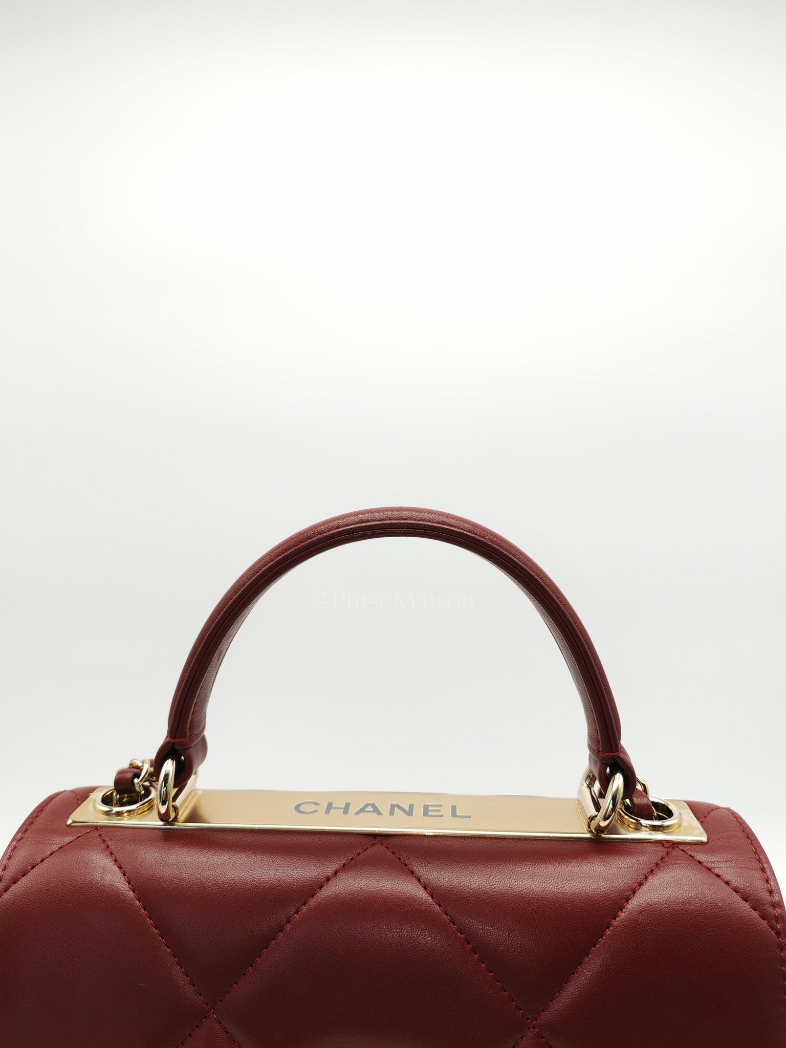 Trendy CC Top Handle Small in Burgundy Lambskin Leather Light Gold Hardware (Series 28)