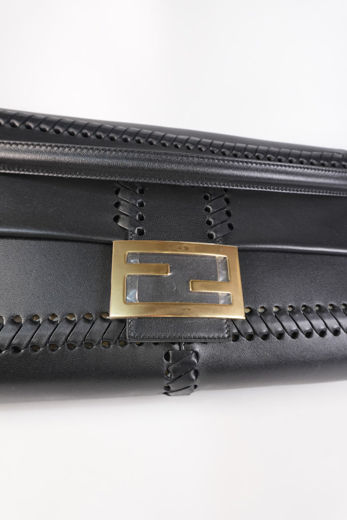 Baguette Maxi Nappa Wide Stitch Black Shoulder Bag | Purse Maison Luxury Bags Shop