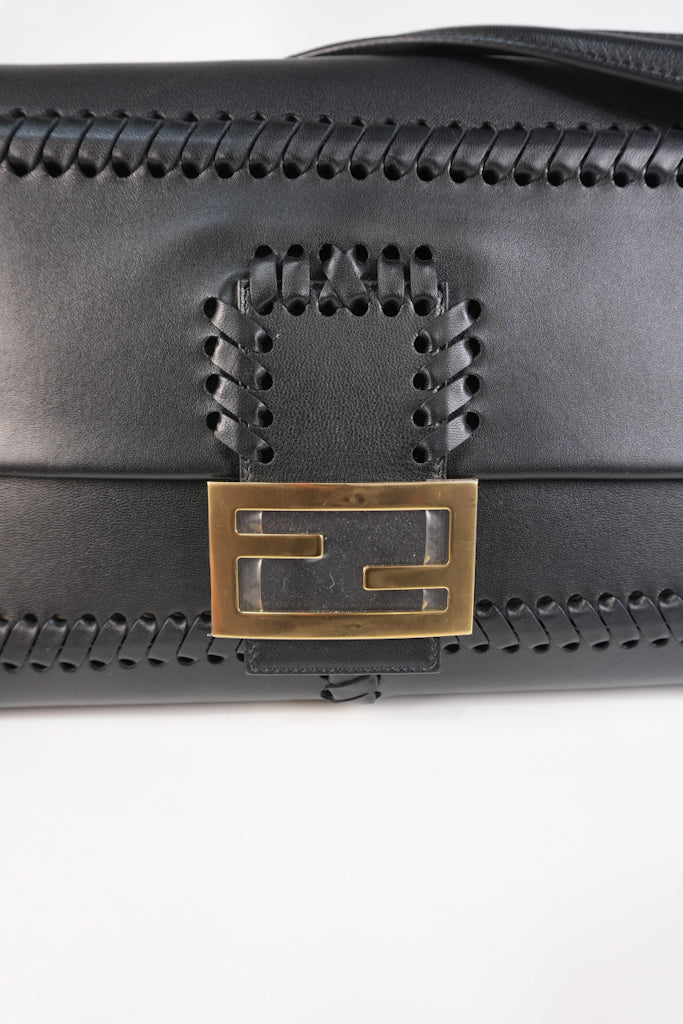 Baguette Maxi Nappa Wide Stitch Black Shoulder Bag | Purse Maison Luxury Bags Shop