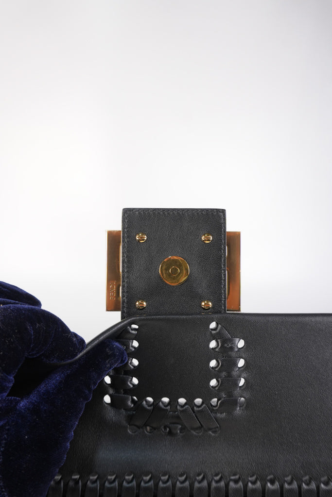 Baguette Maxi Nappa Wide Stitch Black Shoulder Bag | Purse Maison Luxury Bags Shop