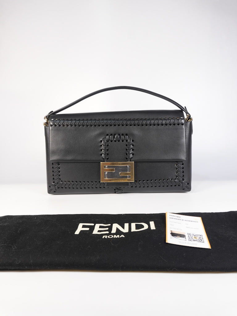 Baguette Maxi Nappa Wide Stitch Black Shoulder Bag | Purse Maison Luxury Bags Shop