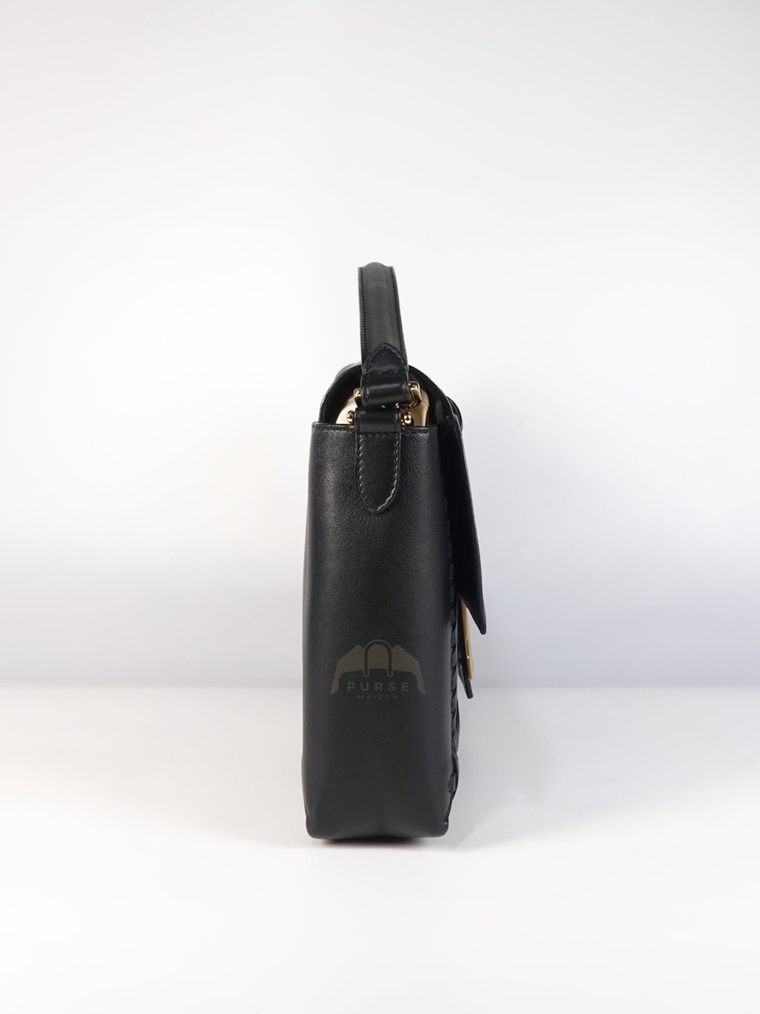 Baguette Maxi Nappa Wide Stitch Black Shoulder Bag | Purse Maison Luxury Bags Shop