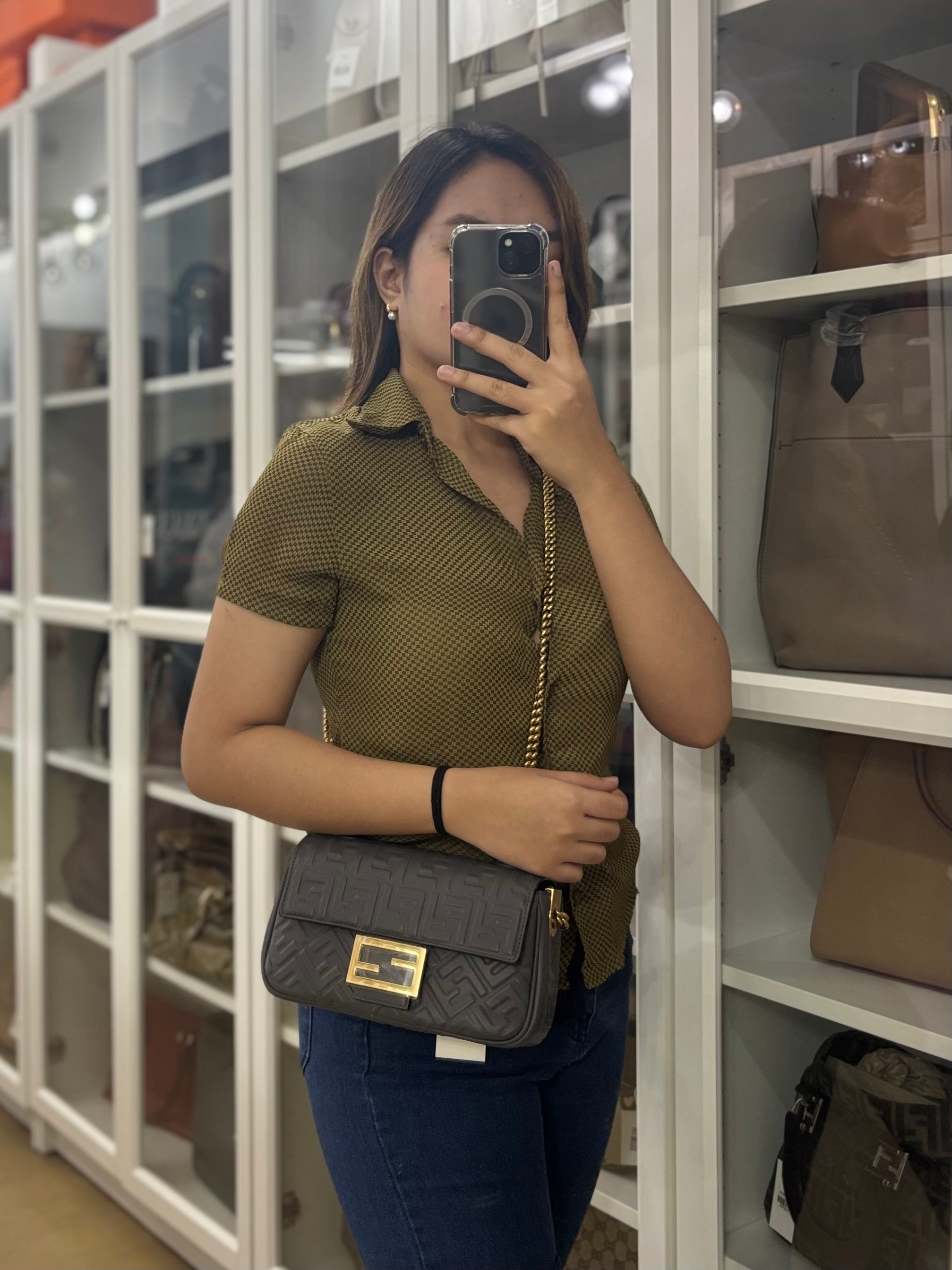 Baguette Small in Chain Midi Nappa Embossed Leather | Purse Maison Luxury Bags Shop
