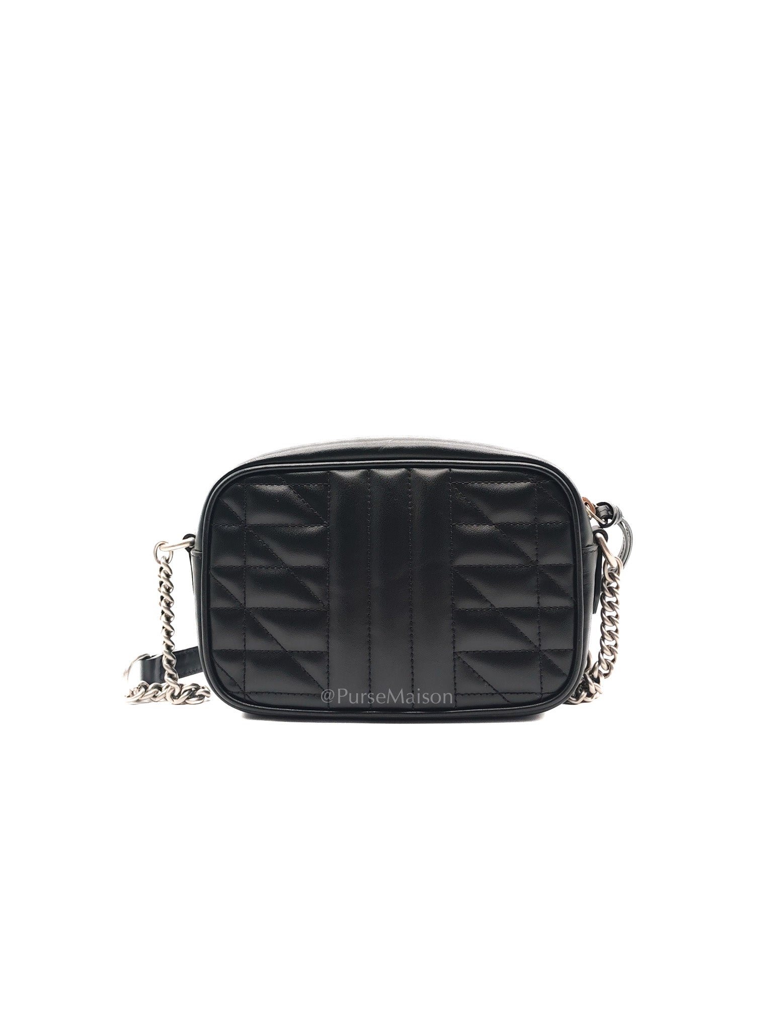 GG Marmont Mini Camera Bag in Black Quilted Matelasse Leather and Silver Hardware