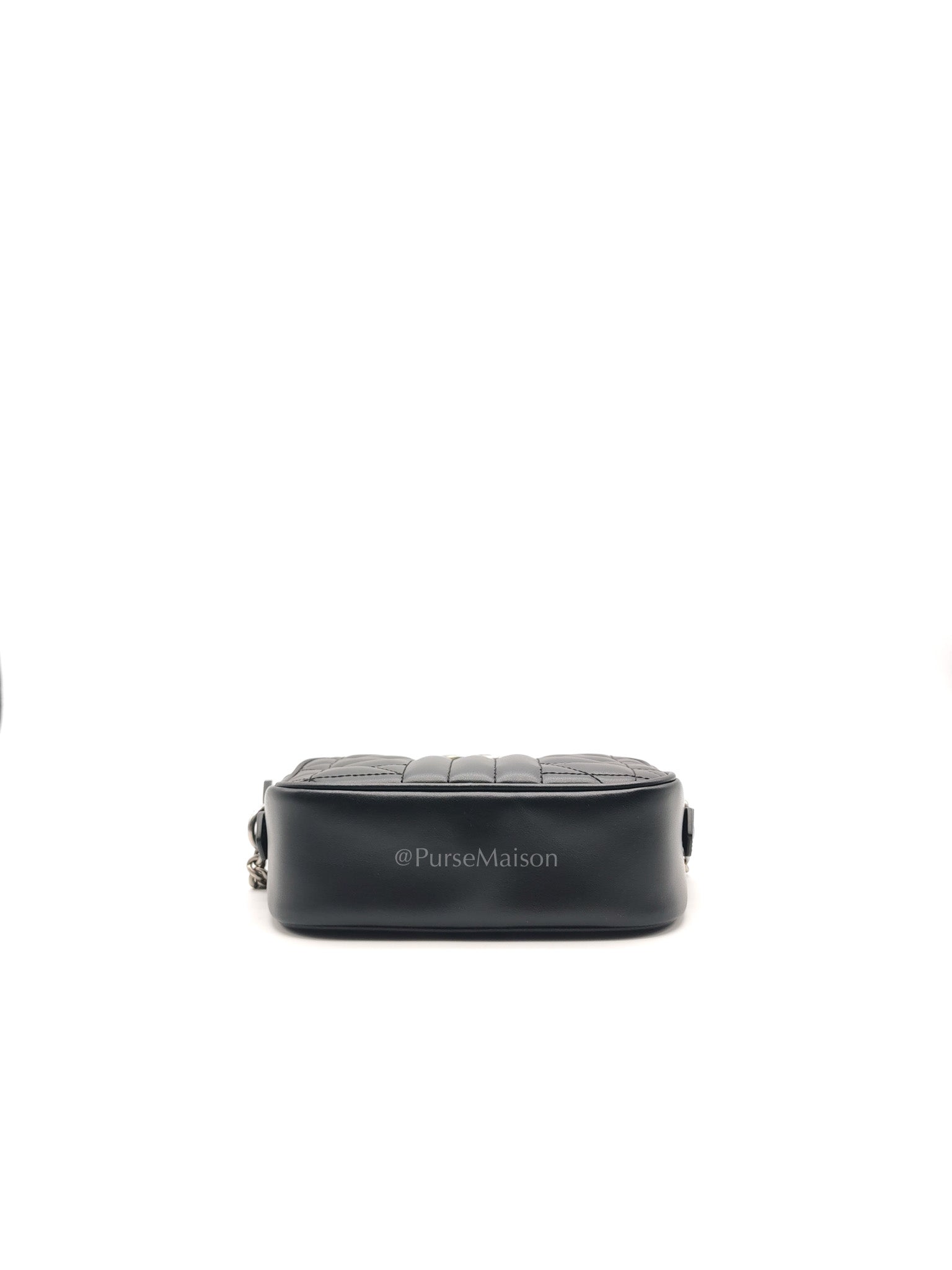 GG Marmont Mini Camera Bag in Black Quilted Matelasse Leather and Silver Hardware