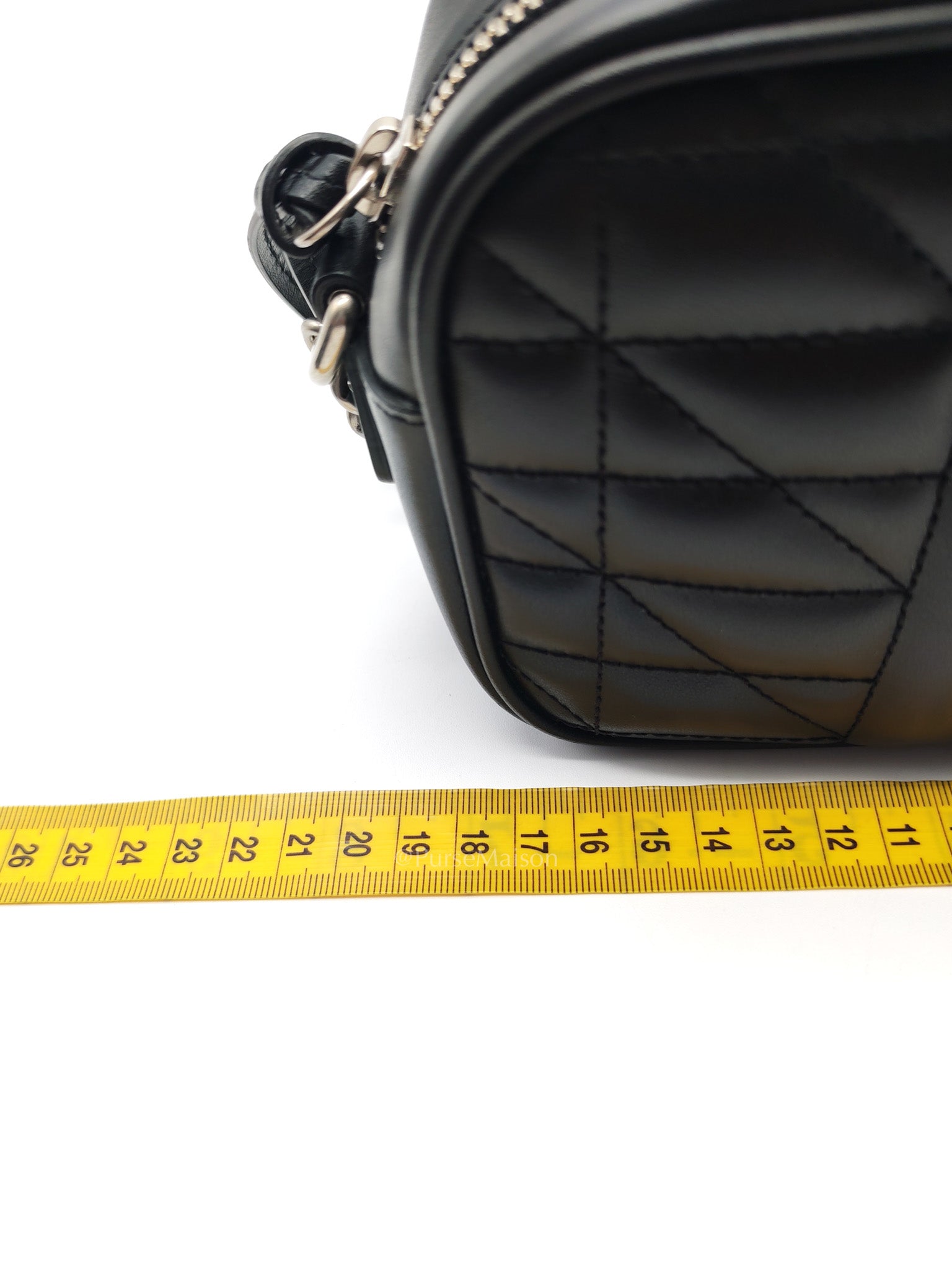 GG Marmont Mini Camera Bag in Black Quilted Matelasse Leather and Silver Hardware