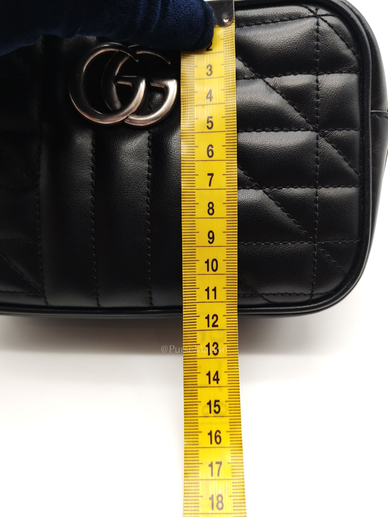 GG Marmont Mini Camera Bag in Black Quilted Matelasse Leather and Silver Hardware