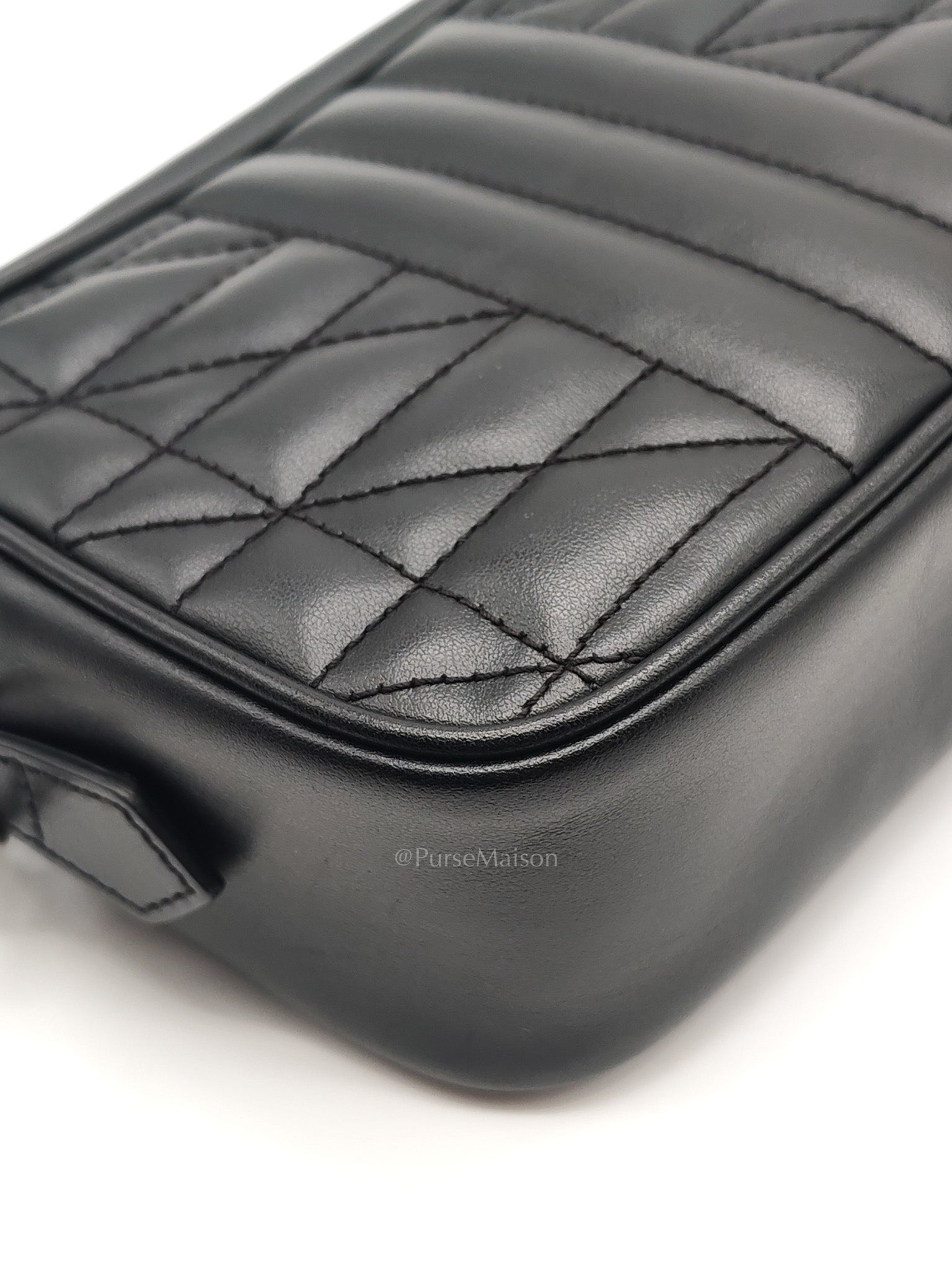 GG Marmont Mini Camera Bag in Black Quilted Matelasse Leather and Silver Hardware