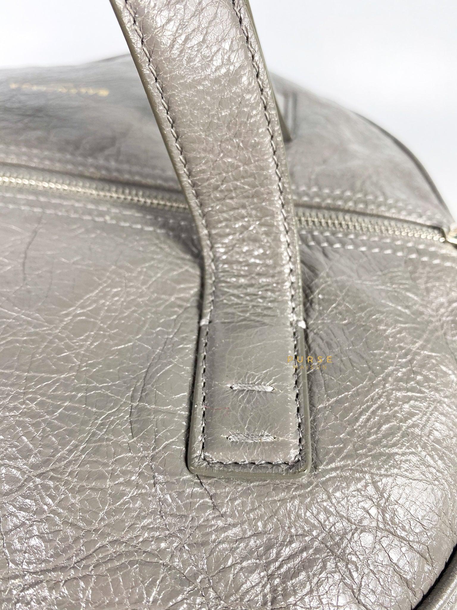 Grey leather bag top sale