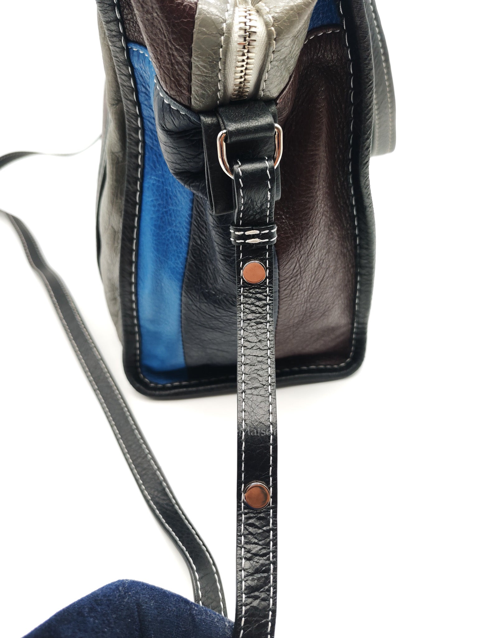Bazar Shopper Satchel in Multicolor Striped Lambskin Leather and Silver Hardware | Purse Maison Luxury Bags Shop