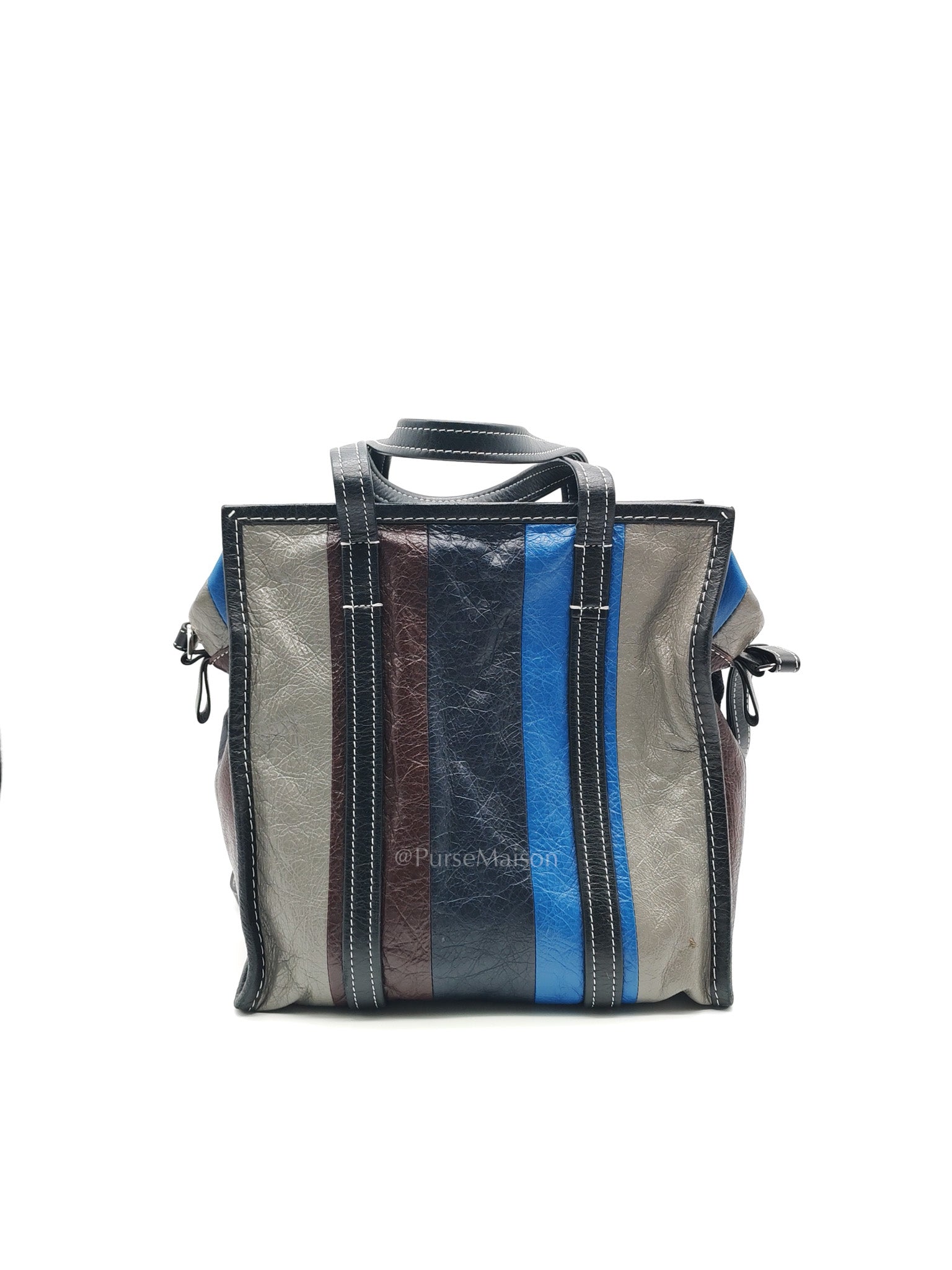 Bazar Shopper Satchel in Multicolor Striped Lambskin Leather and Silver Hardware | Purse Maison Luxury Bags Shop
