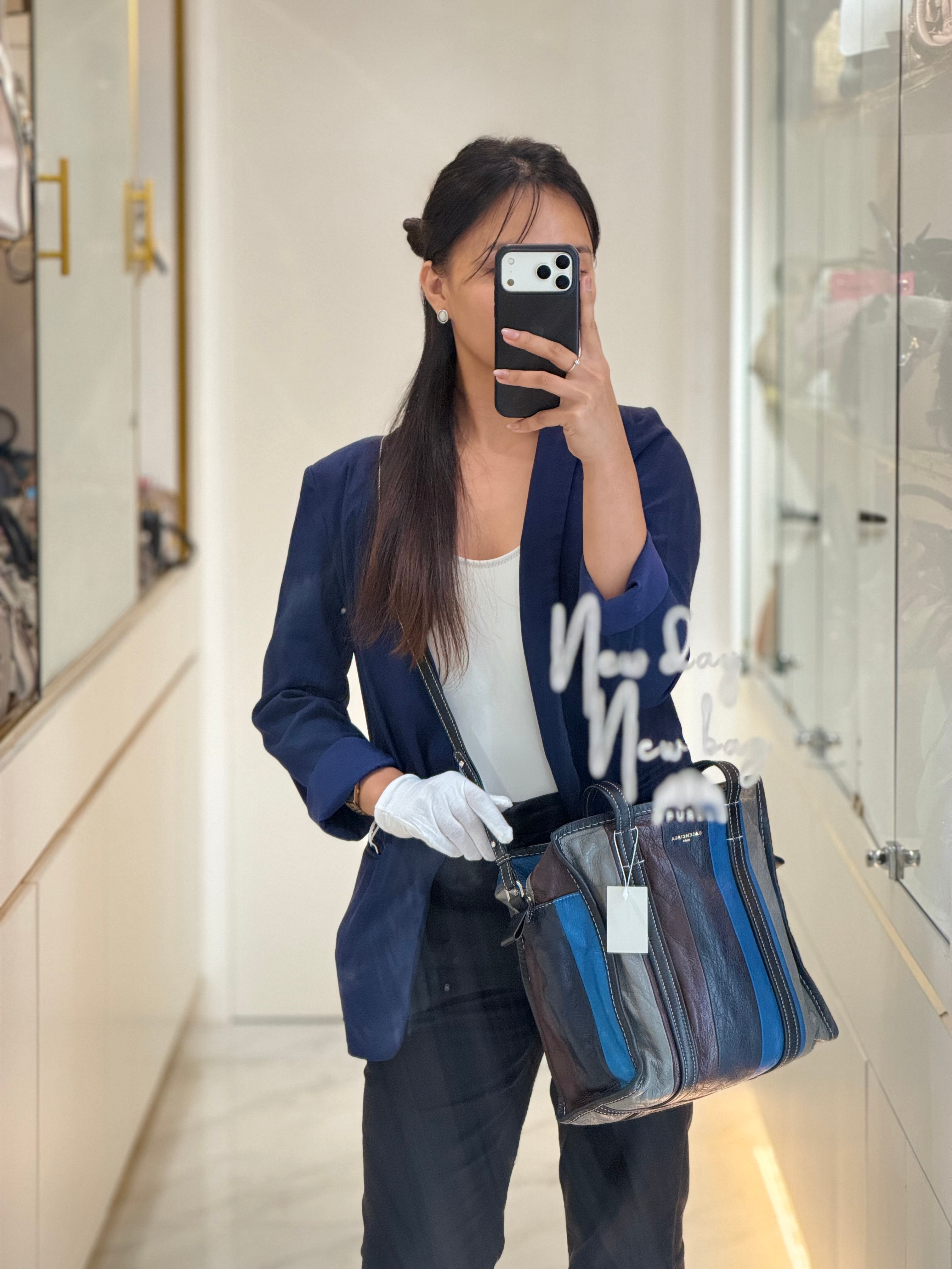 Bazar Shopper Satchel in Multicolor Striped Lambskin Leather and Silver Hardware | Purse Maison Luxury Bags Shop