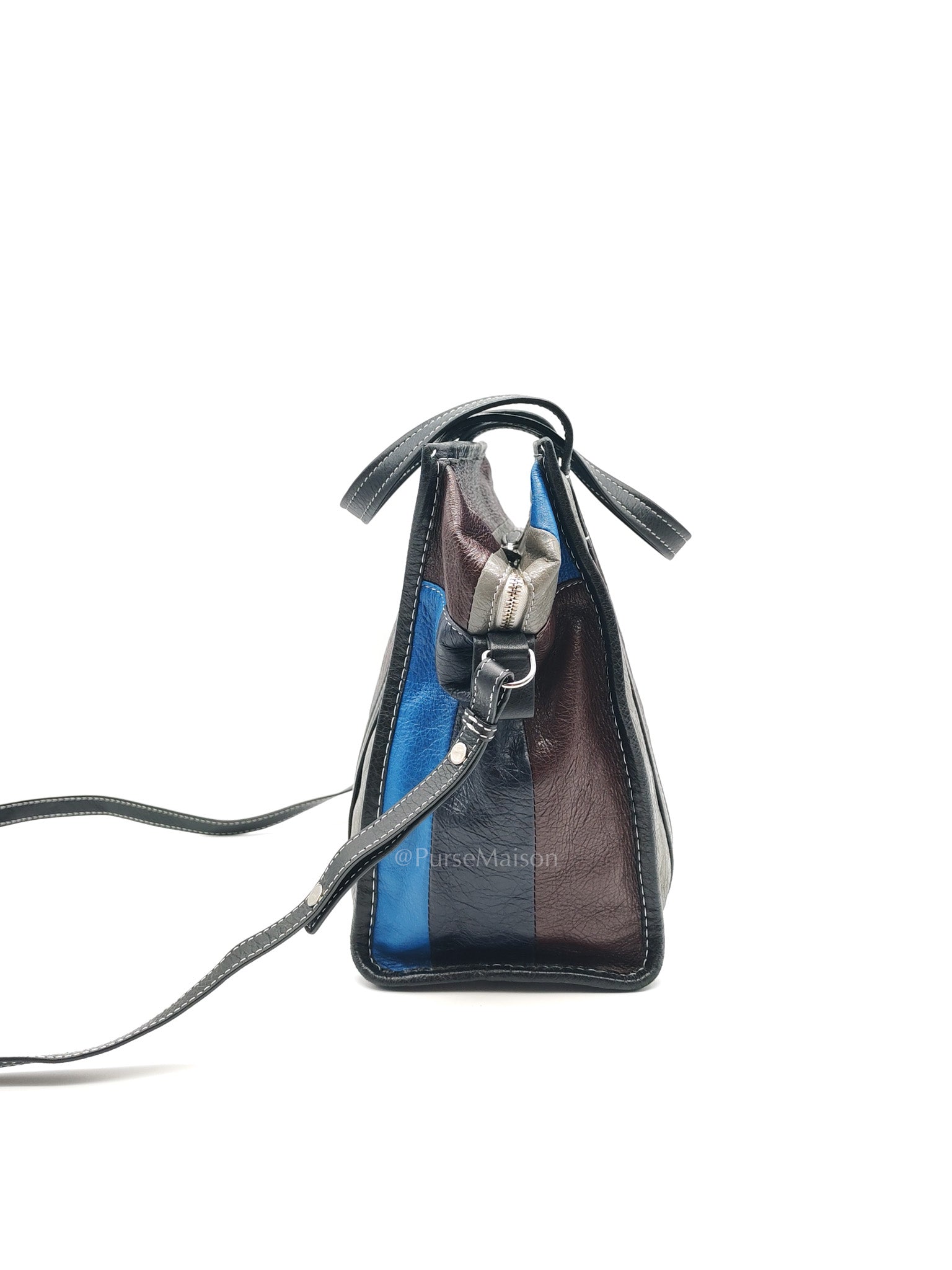 Bazar Shopper Satchel in Multicolor Striped Lambskin Leather and Silver Hardware | Purse Maison Luxury Bags Shop