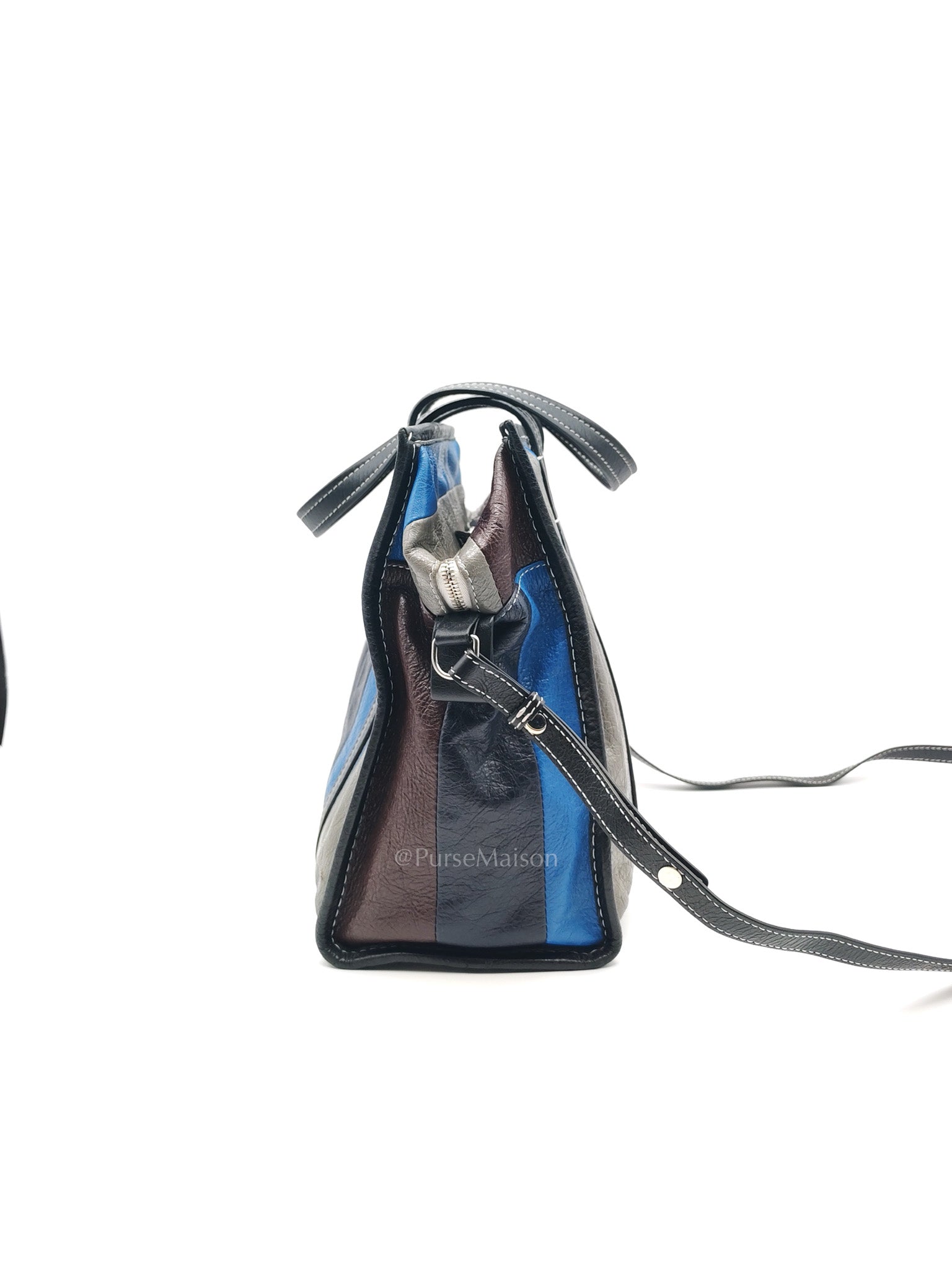 Bazar Shopper Satchel in Multicolor Striped Lambskin Leather and Silver Hardware | Purse Maison Luxury Bags Shop