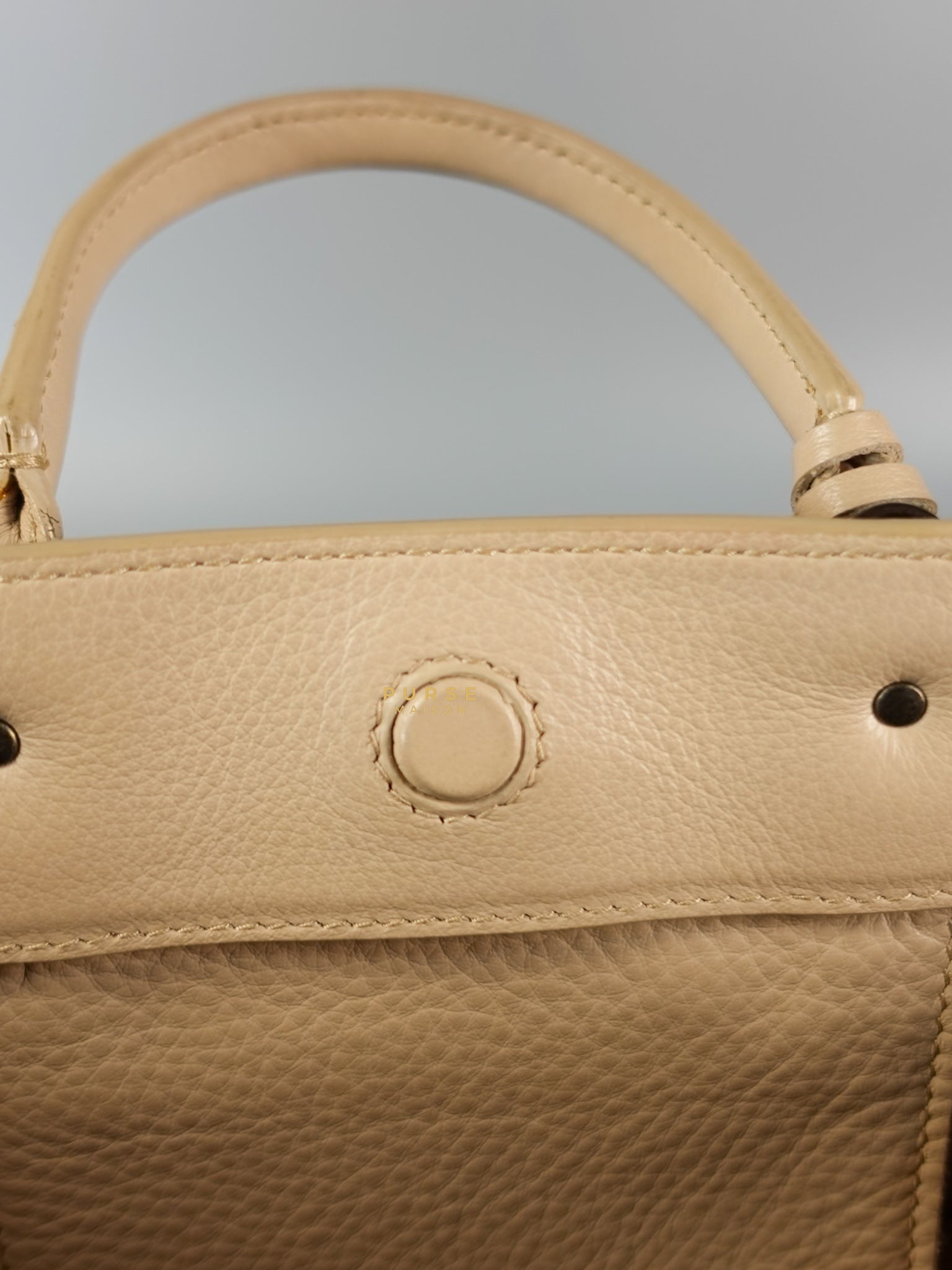 Beige Leather Papier Small Zip Around Tote | Purse Maison Luxury Bags Shop