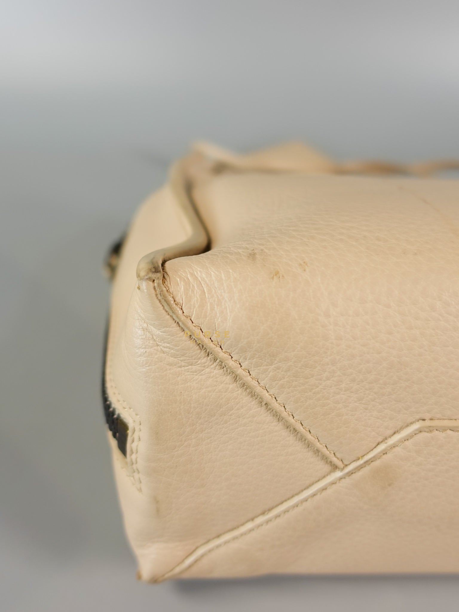 Beige Leather Papier Small Zip Around Tote | Purse Maison Luxury Bags Shop