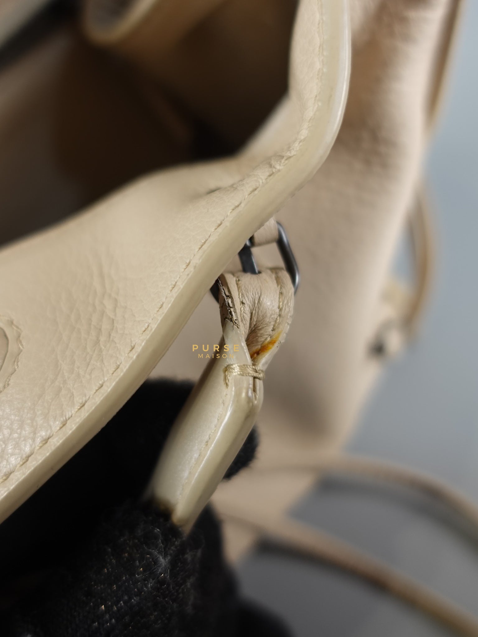 Beige Leather Papier Small Zip Around Tote | Purse Maison Luxury Bags Shop