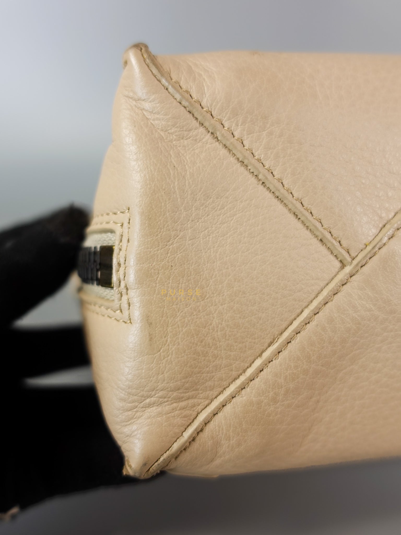 Beige Leather Papier Small Zip Around Tote | Purse Maison Luxury Bags Shop