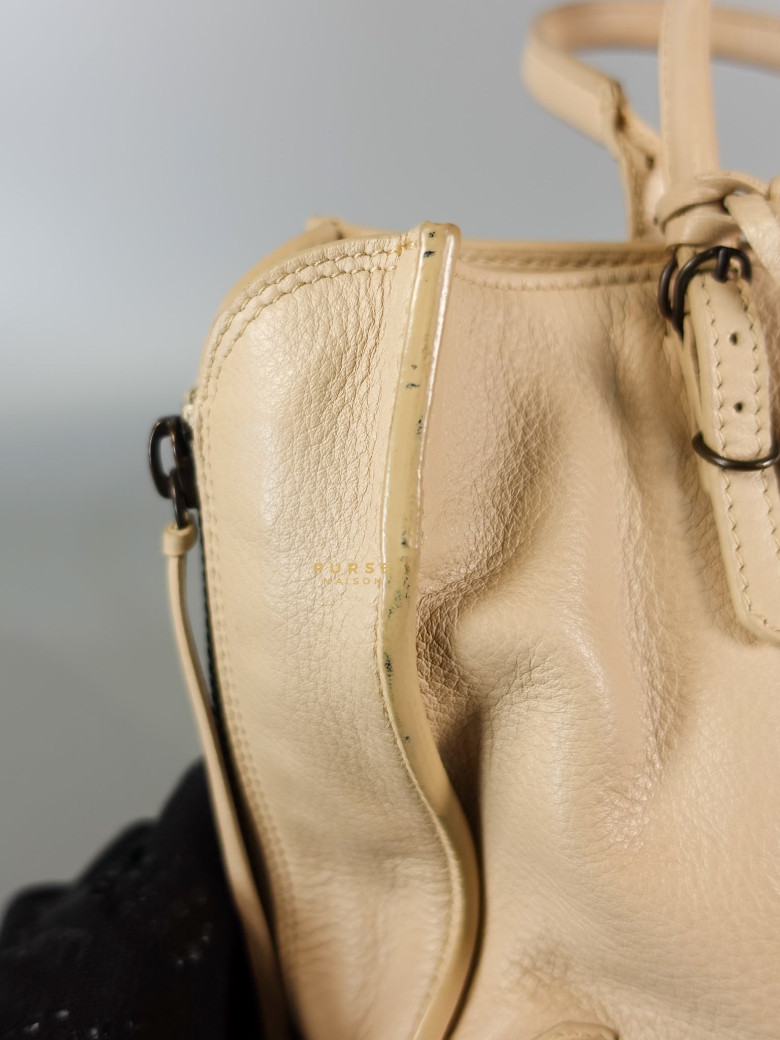 Beige Leather Papier Small Zip Around Tote | Purse Maison Luxury Bags Shop