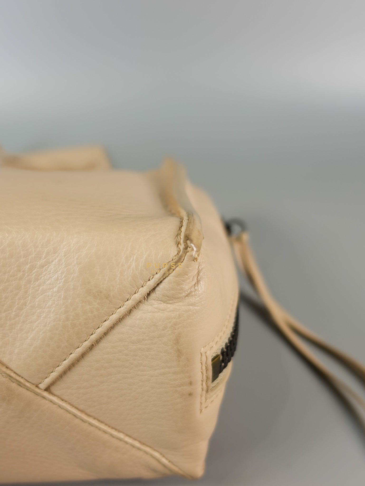 Beige Leather Papier Small Zip Around Tote | Purse Maison Luxury Bags Shop
