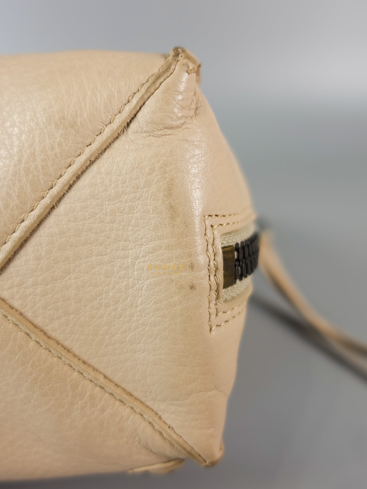 Beige Leather Papier Small Zip Around Tote | Purse Maison Luxury Bags Shop