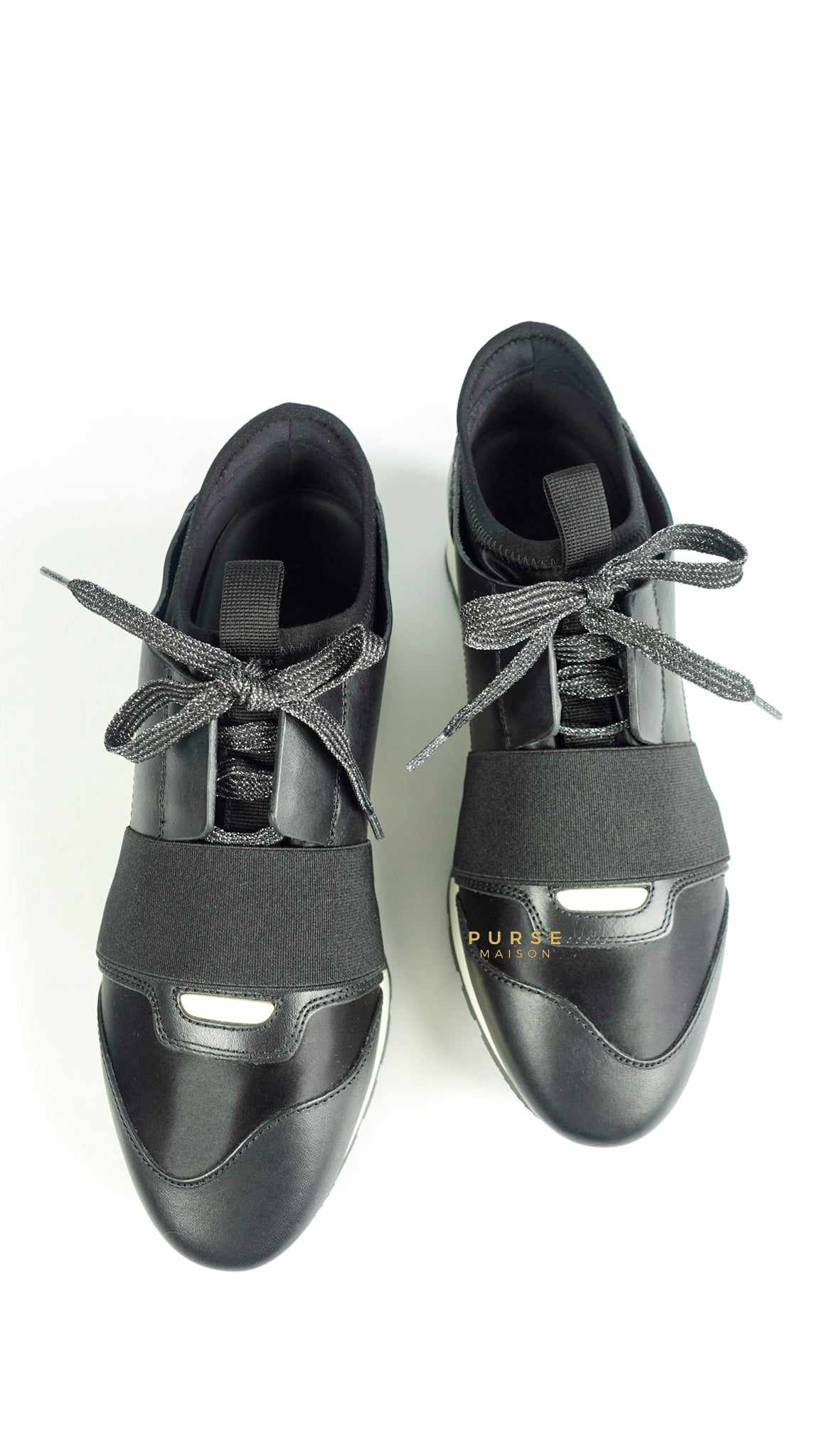 Balenciaga Black Glitter Race Runners Sneakers Size 37