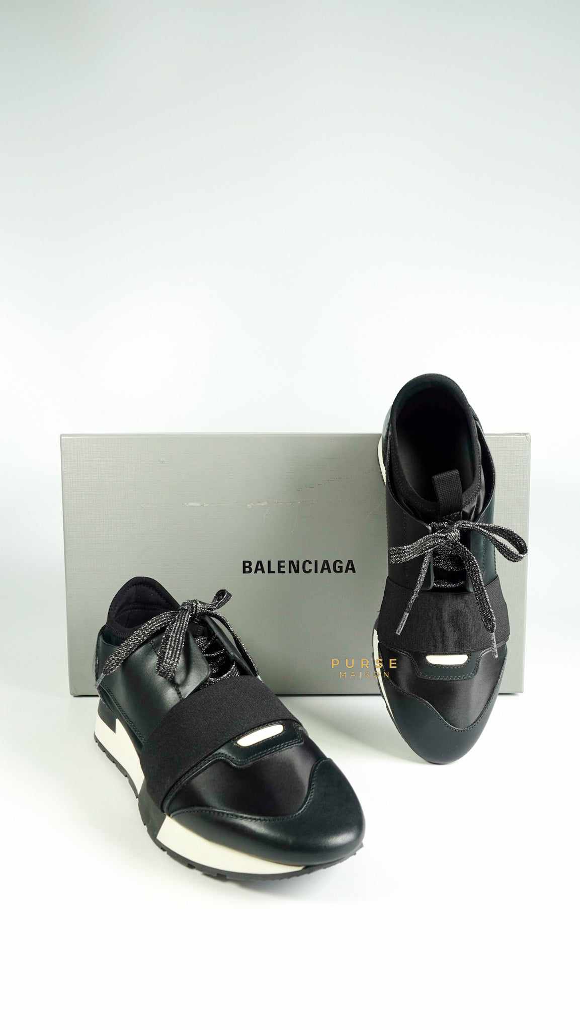 Balenciaga Black Glitter Race Runners Sneakers Size 37