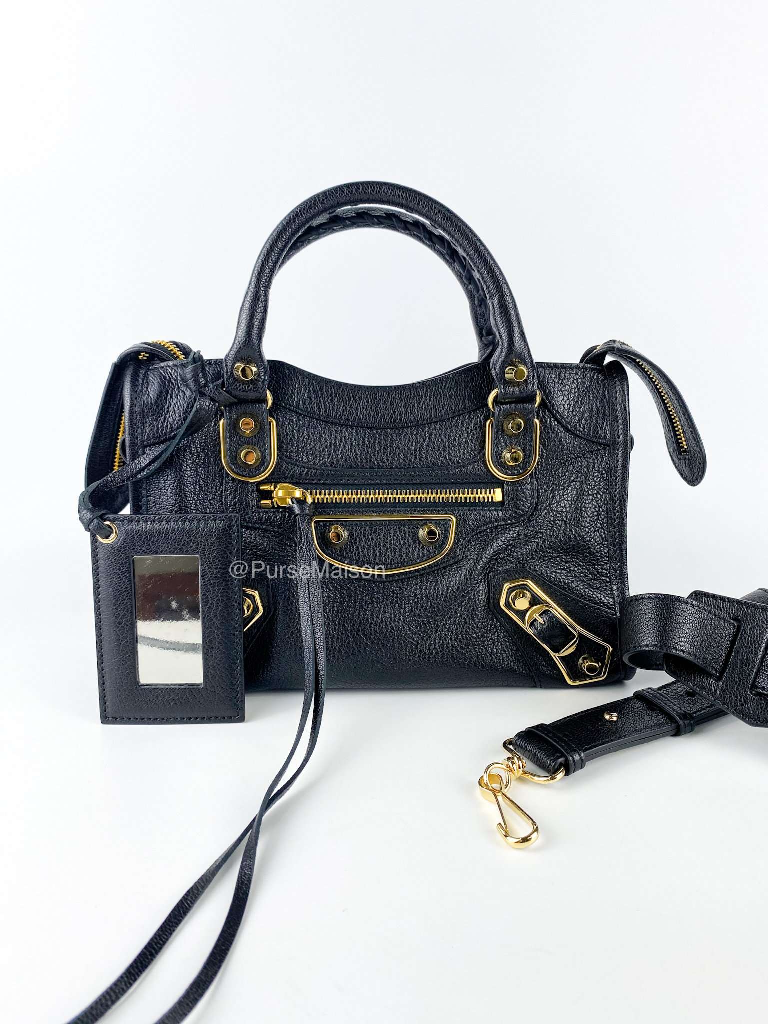 Balenciaga Black Metallic Edge Mini City Bag in Gold Hardware