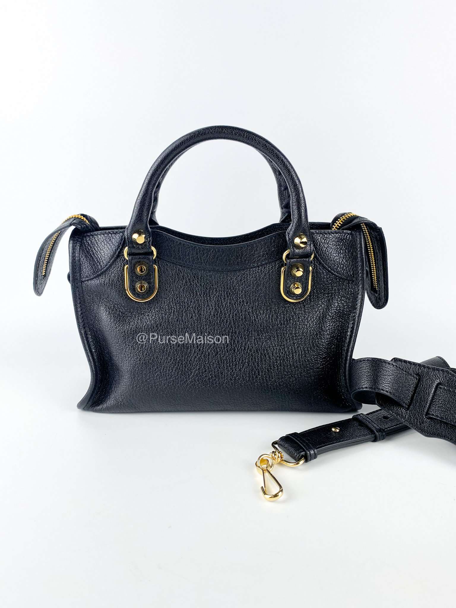 Balenciaga Black Metallic Edge Mini City Bag in Gold Hardware