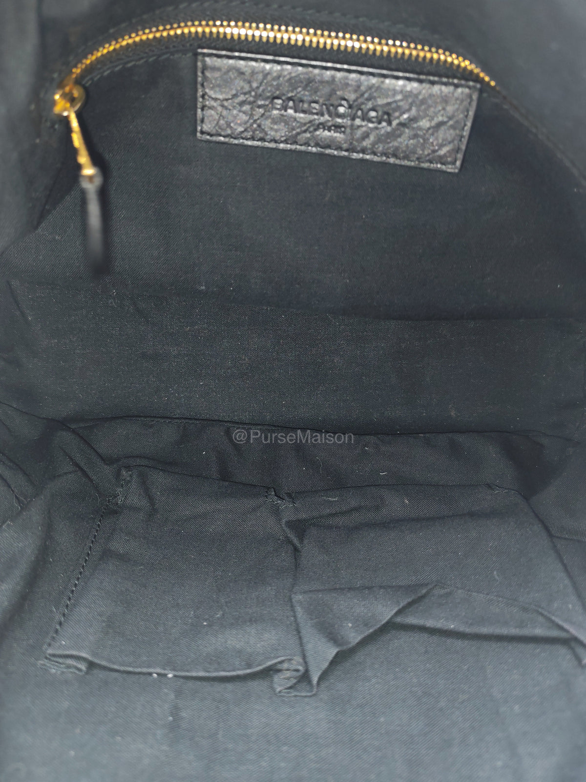 Balenciaga Bowler Bag in Black Crinkled Lambskin Leather and Gold Hardware | Purse Maison Luxury Bags Shop