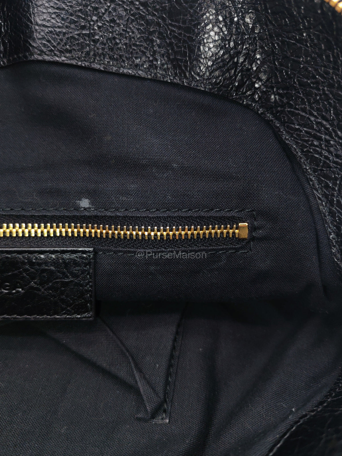 Balenciaga Bowler Bag in Black Crinkled Lambskin Leather and Gold Hardware | Purse Maison Luxury Bags Shop