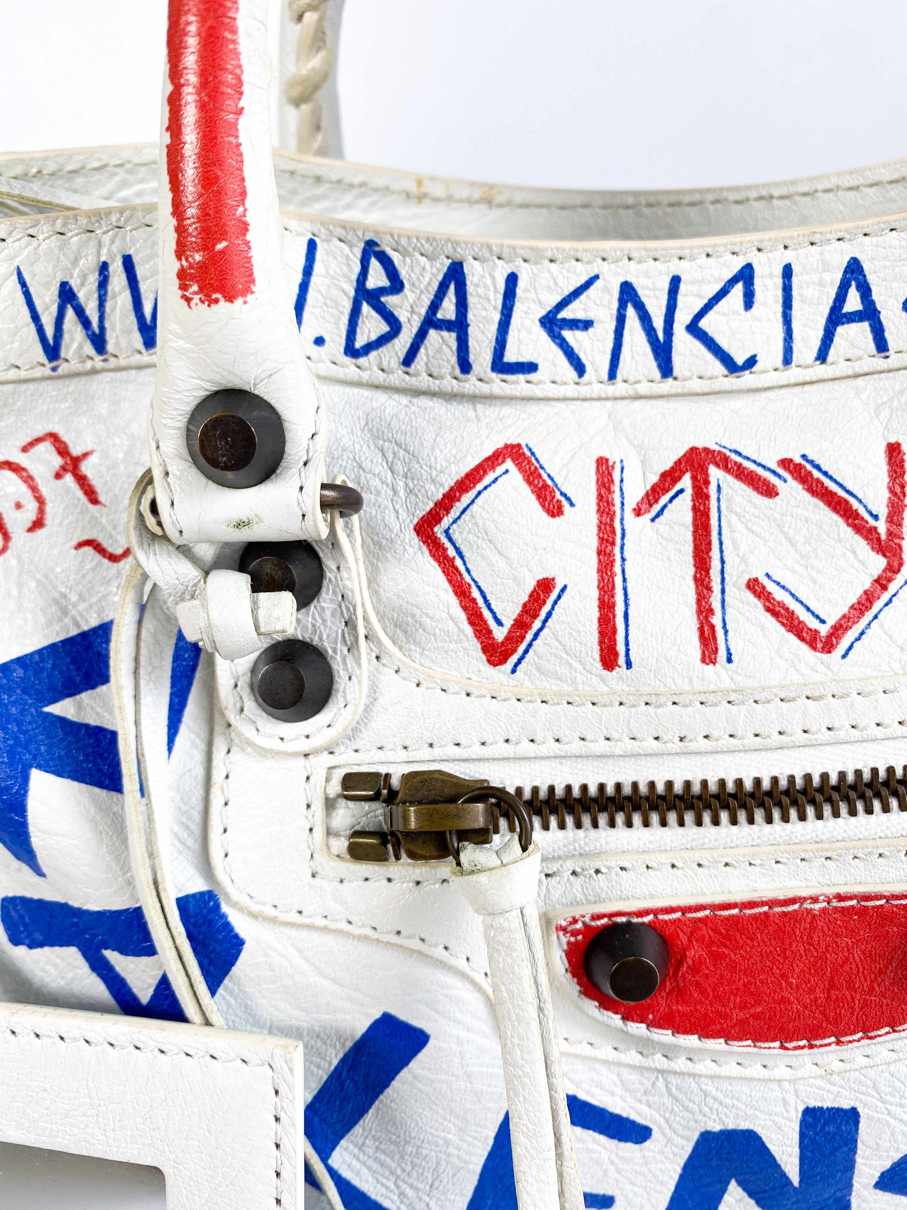 Balenciaga City Address Graffiti Classic in White Leather