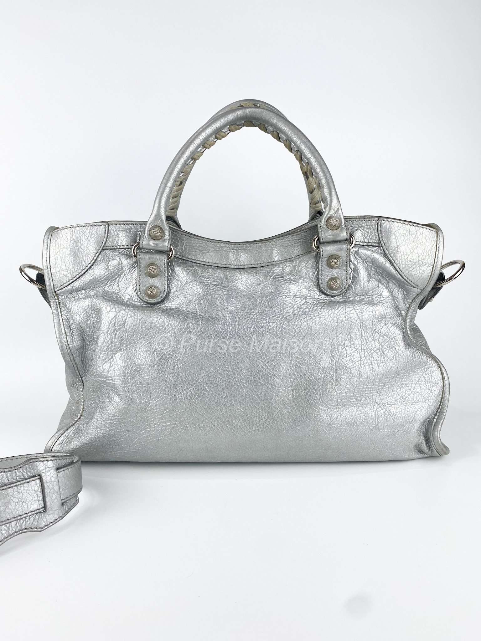 Balenciaga City Lambskin Metallic silver giant12 hardware