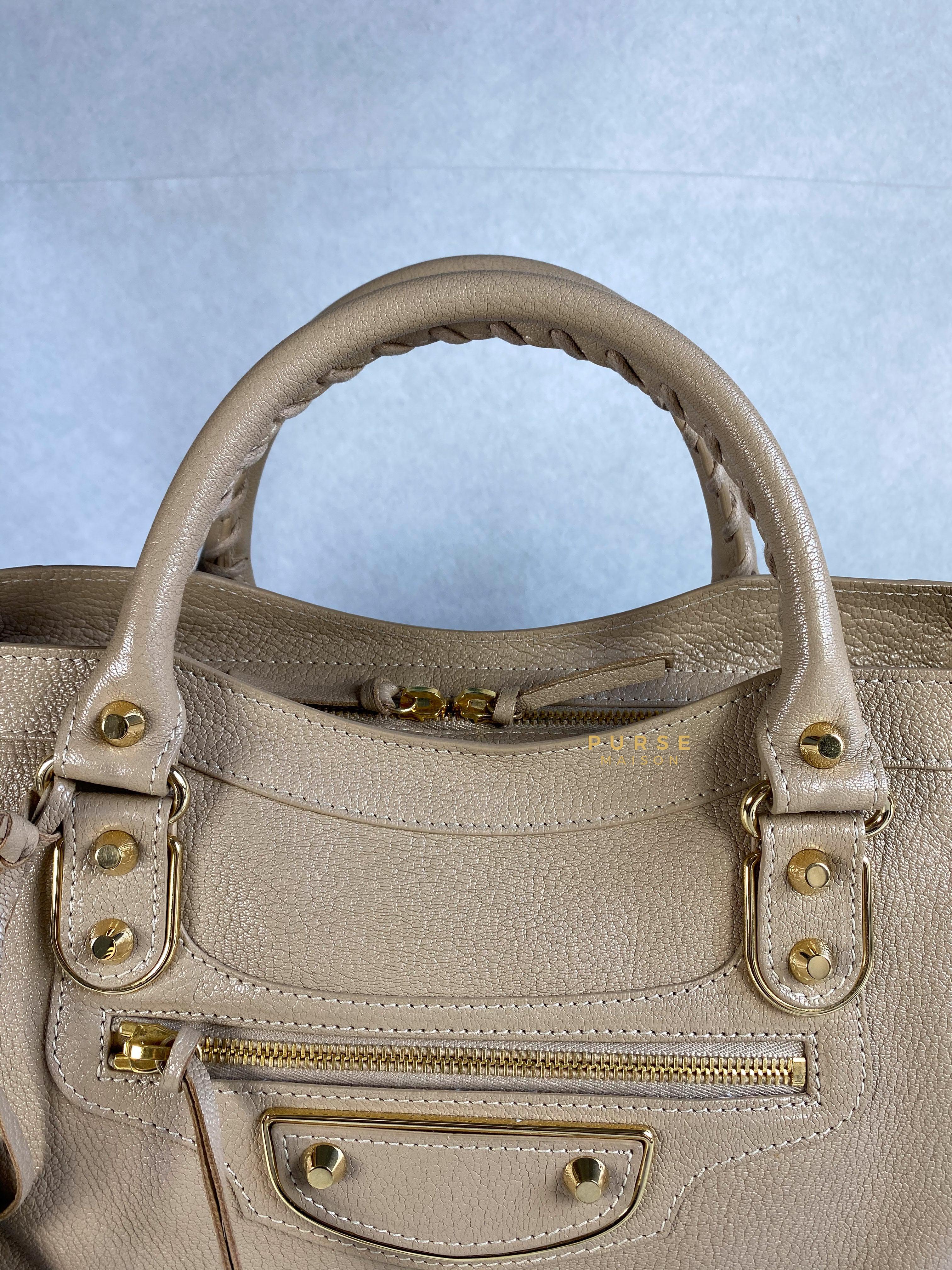 Balenciaga City Metallic Edge Beige in Gold Hardware