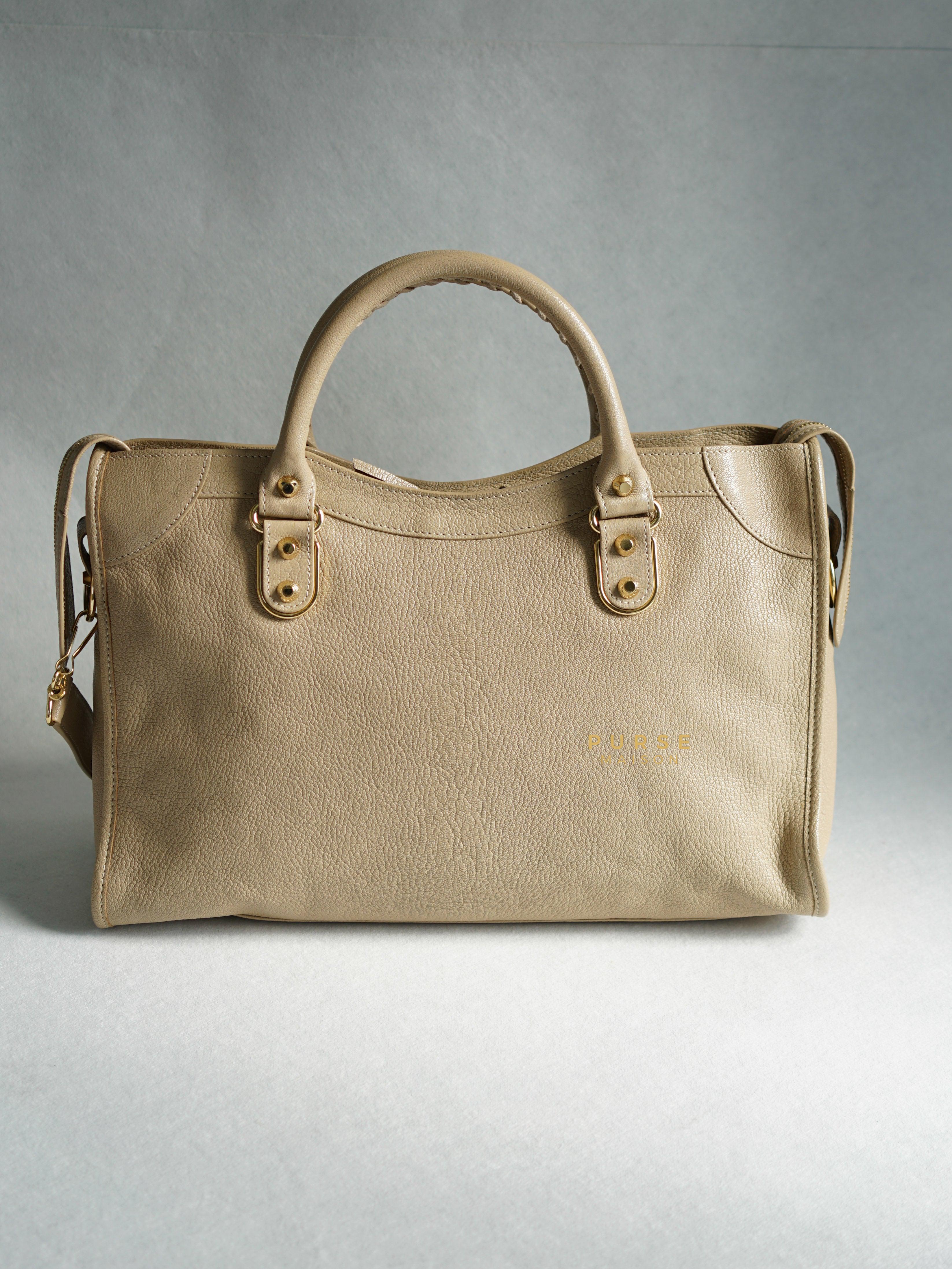 Balenciaga City Metallic Edge Beige in Gold Hardware (Medium) | Purse Maison Luxury Bags Shop