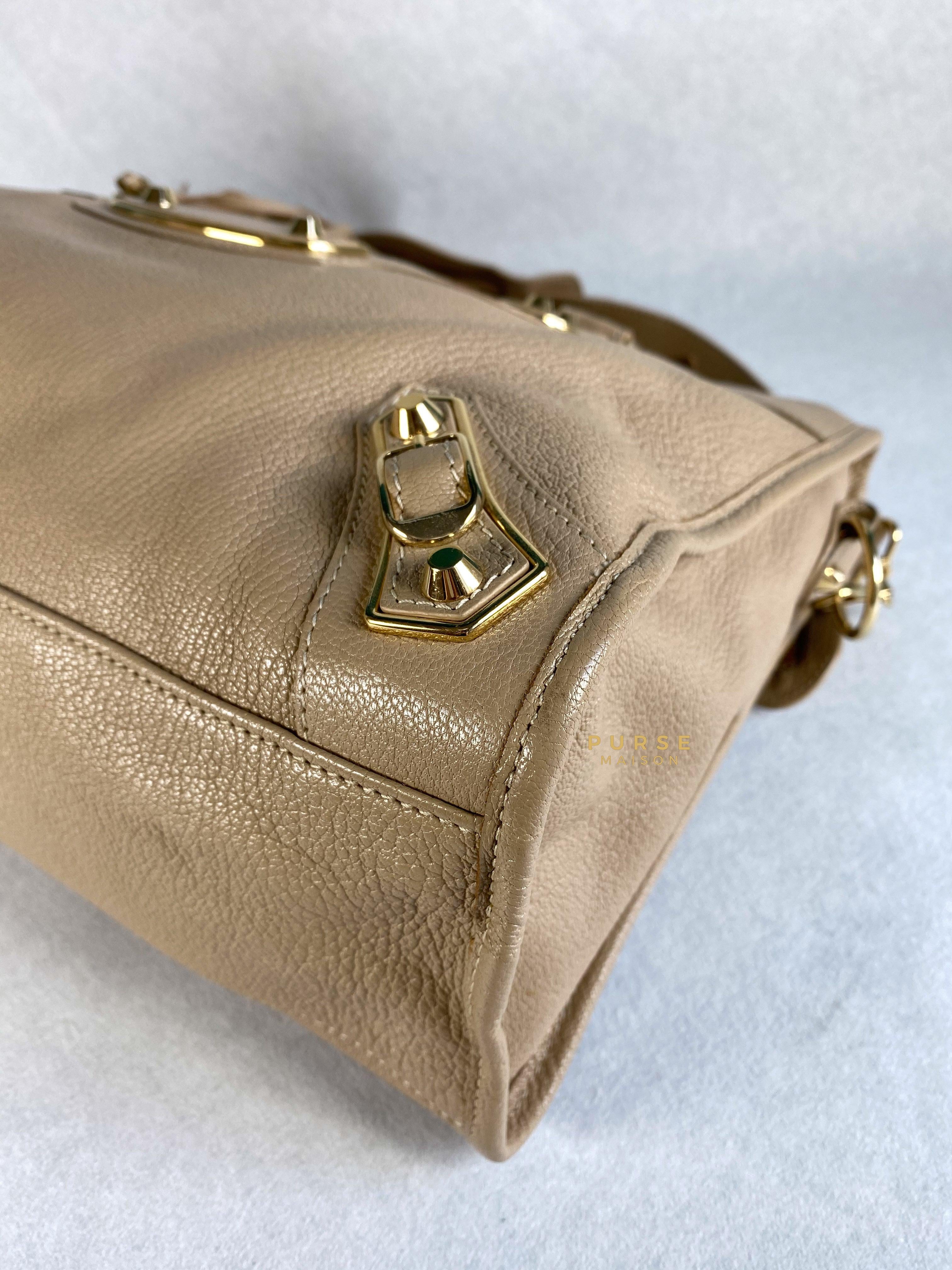 Balenciaga City Metallic Edge Beige in Gold Hardware (Medium) | Purse Maison Luxury Bags Shop