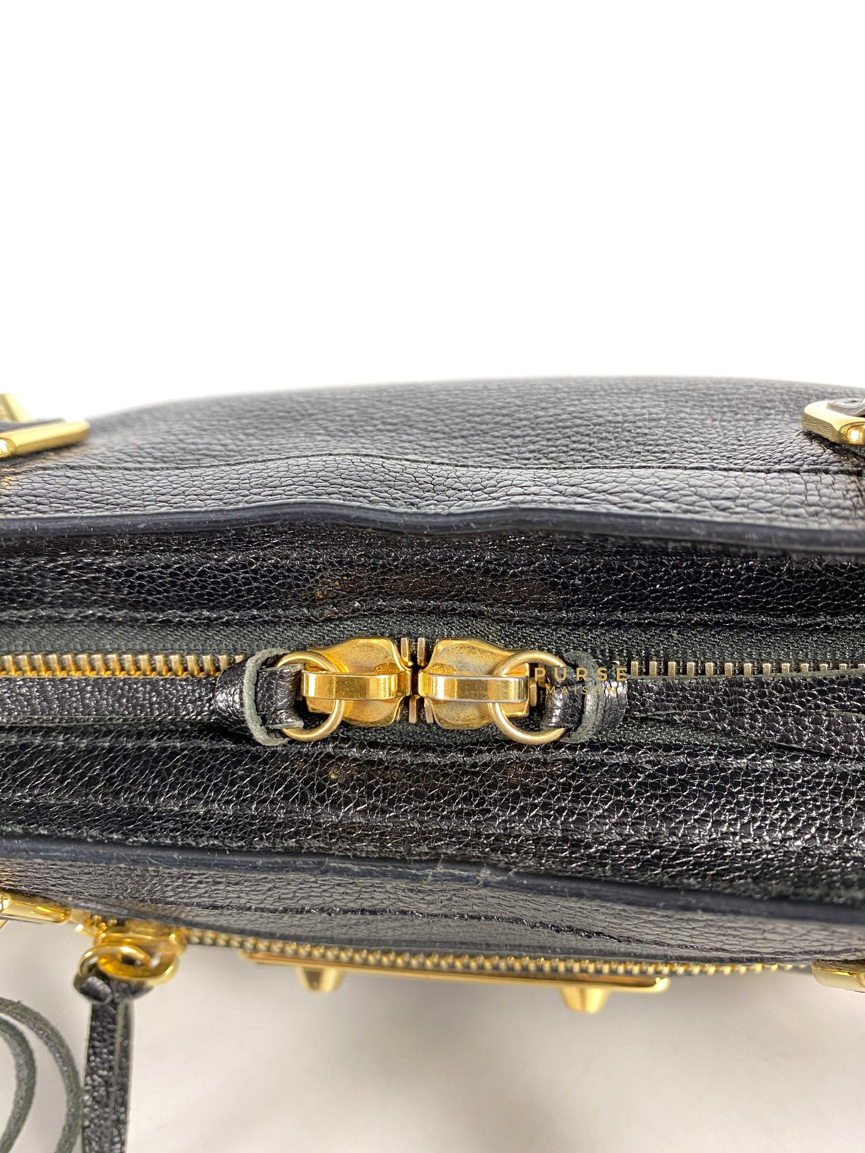 Balenciaga City Metallic Edge Mini Black Goatskin and Gold Hardware | Purse Maison Luxury Bags Shop