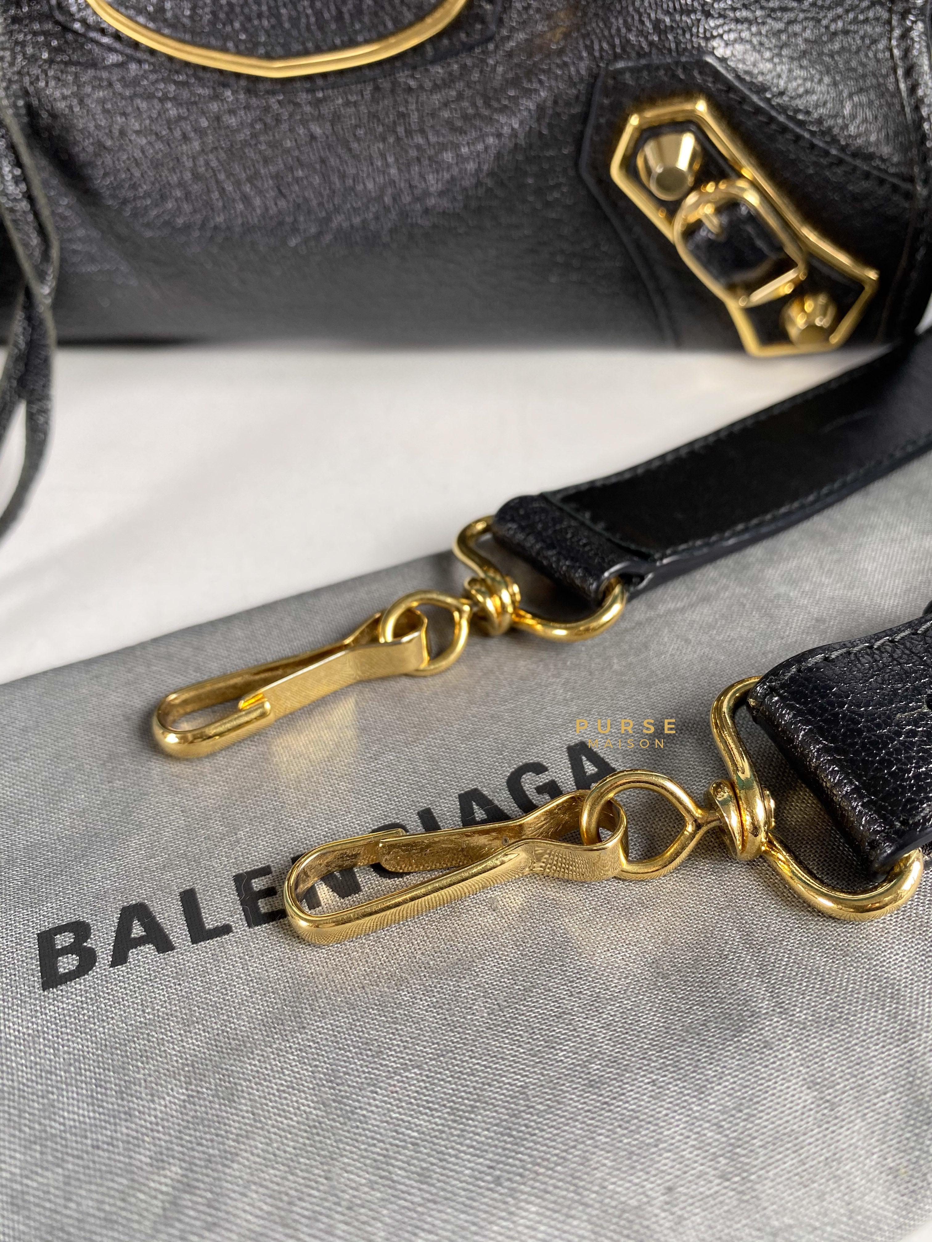 Balenciaga City Metallic Edge Mini Black Goatskin and Gold Hardware | Purse Maison Luxury Bags Shop