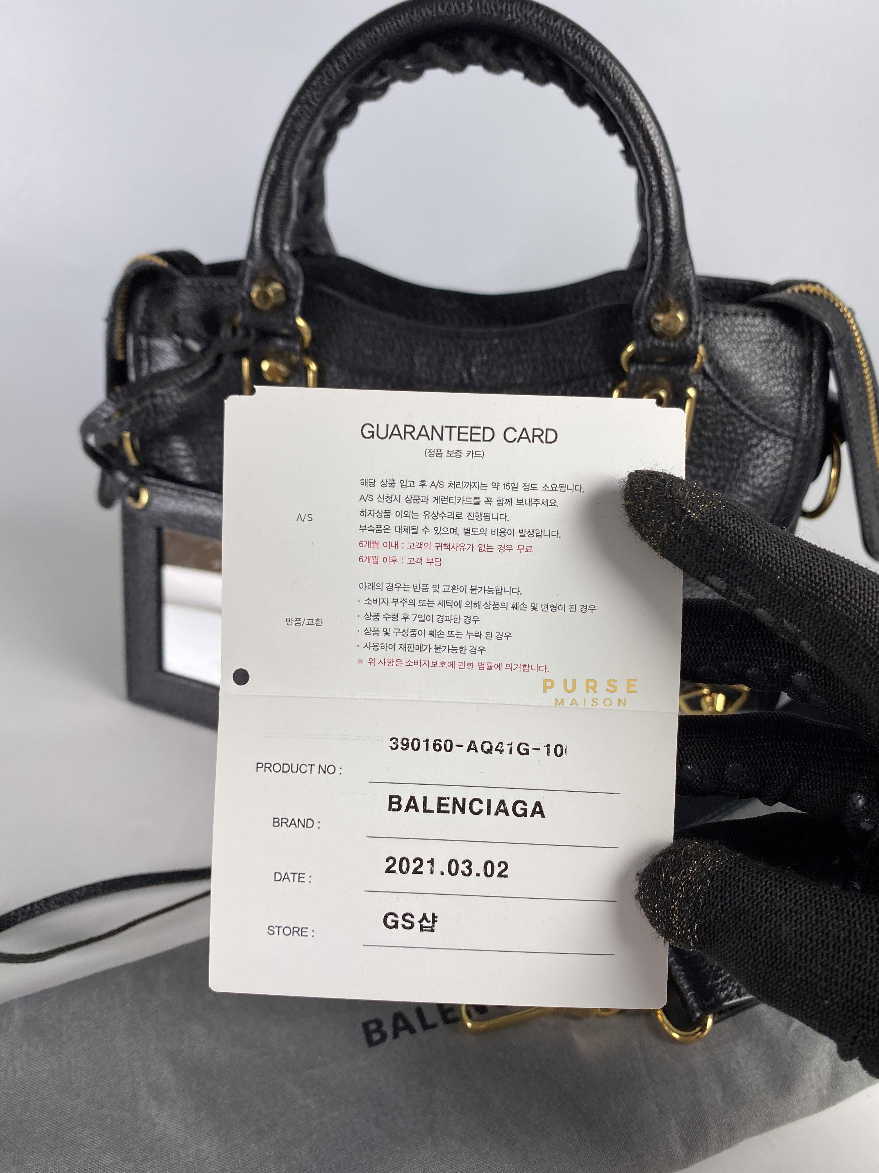 Balenciaga City Metallic Edge Mini Black Goatskin and Gold Hardware | Purse Maison Luxury Bags Shop