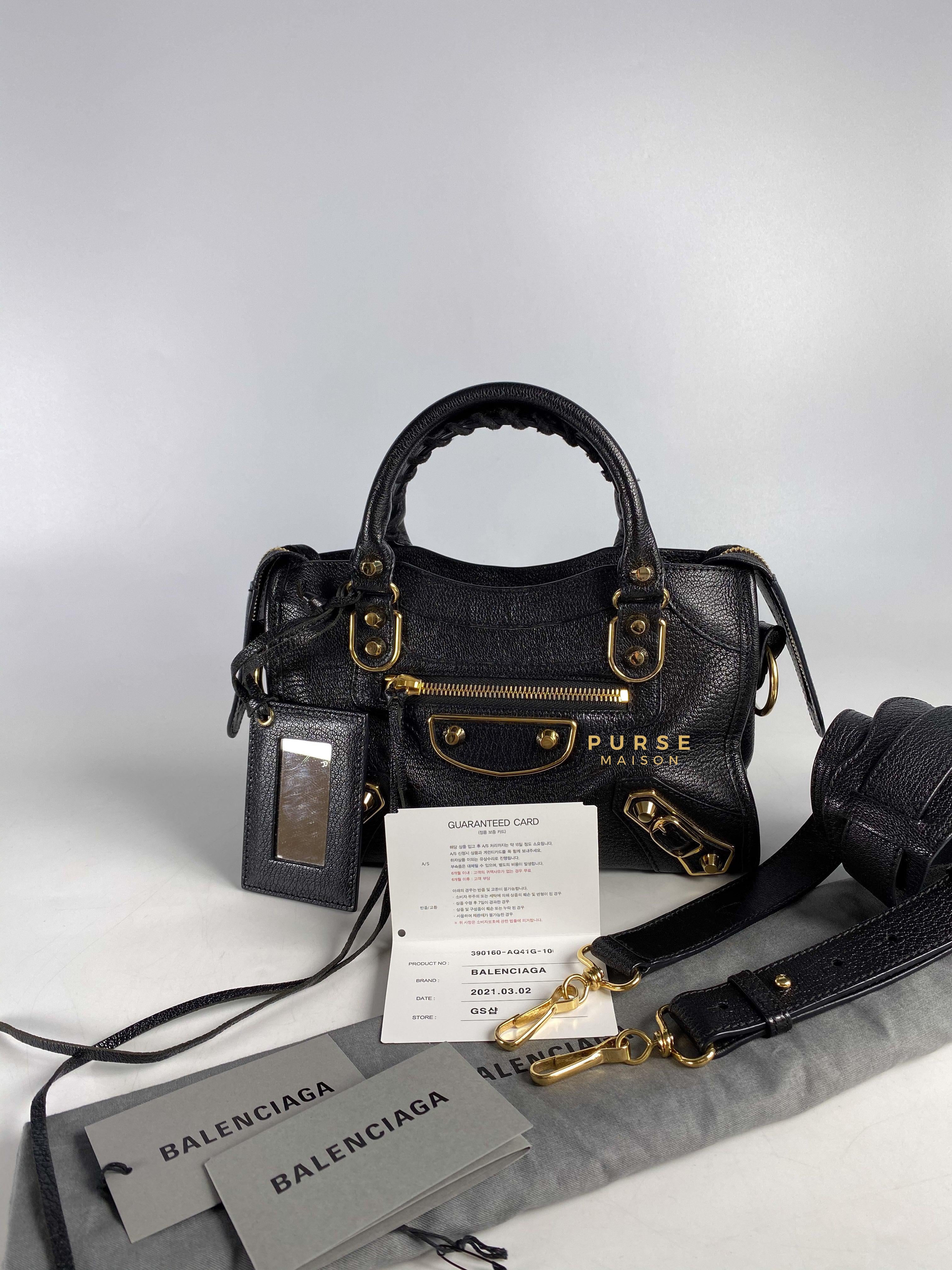 Balenciaga City Metallic Edge Mini Black Goatskin and Gold Hardware | Purse Maison Luxury Bags Shop